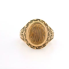 Vintage Ostby Barton 10k Rosy Yellow Gold Milgrain Greek Key Signet Band Ring