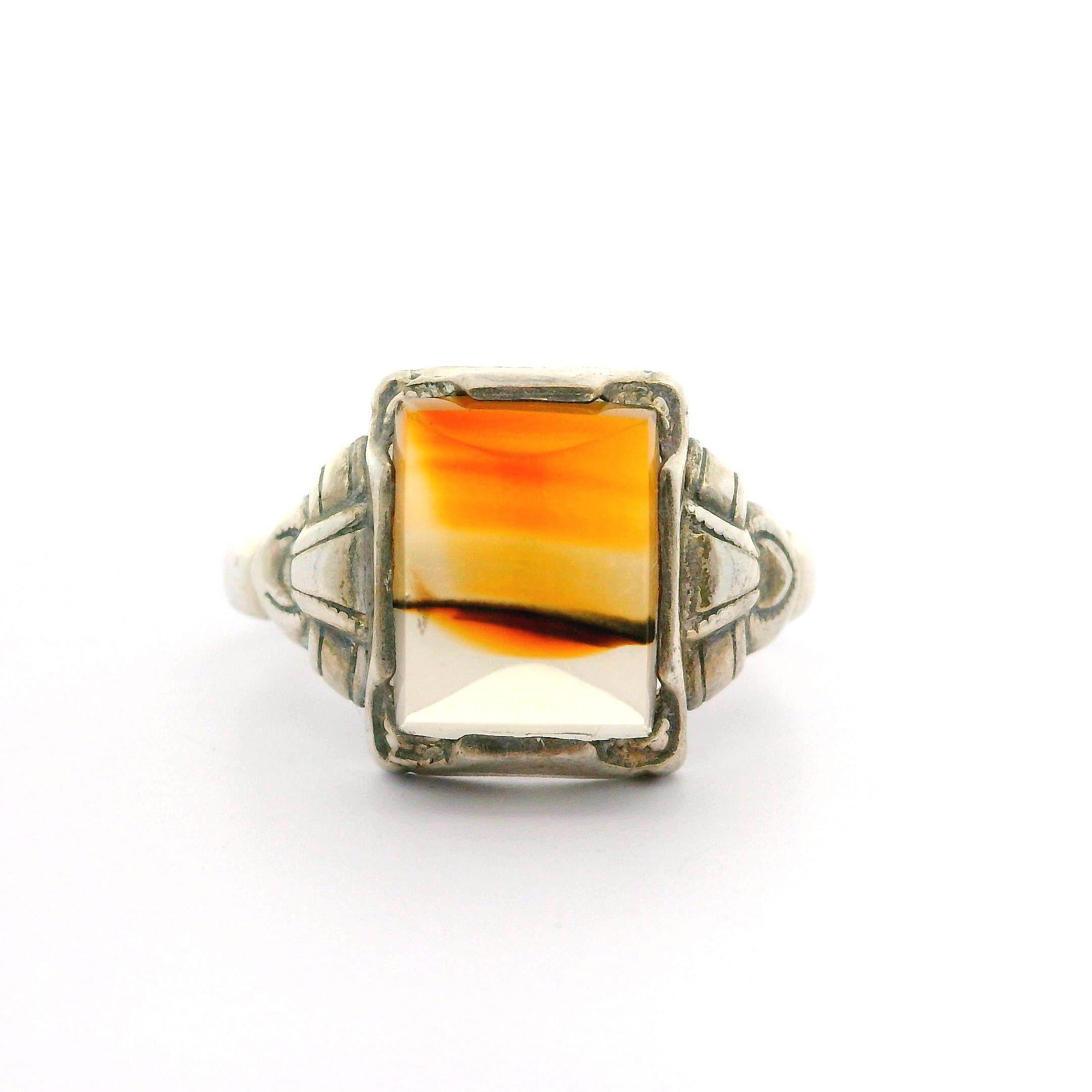 Vintage Ostby & Barton Sterling Silber Wassermelone Achat Schnalle Seiten Ring (Cabochon) im Angebot