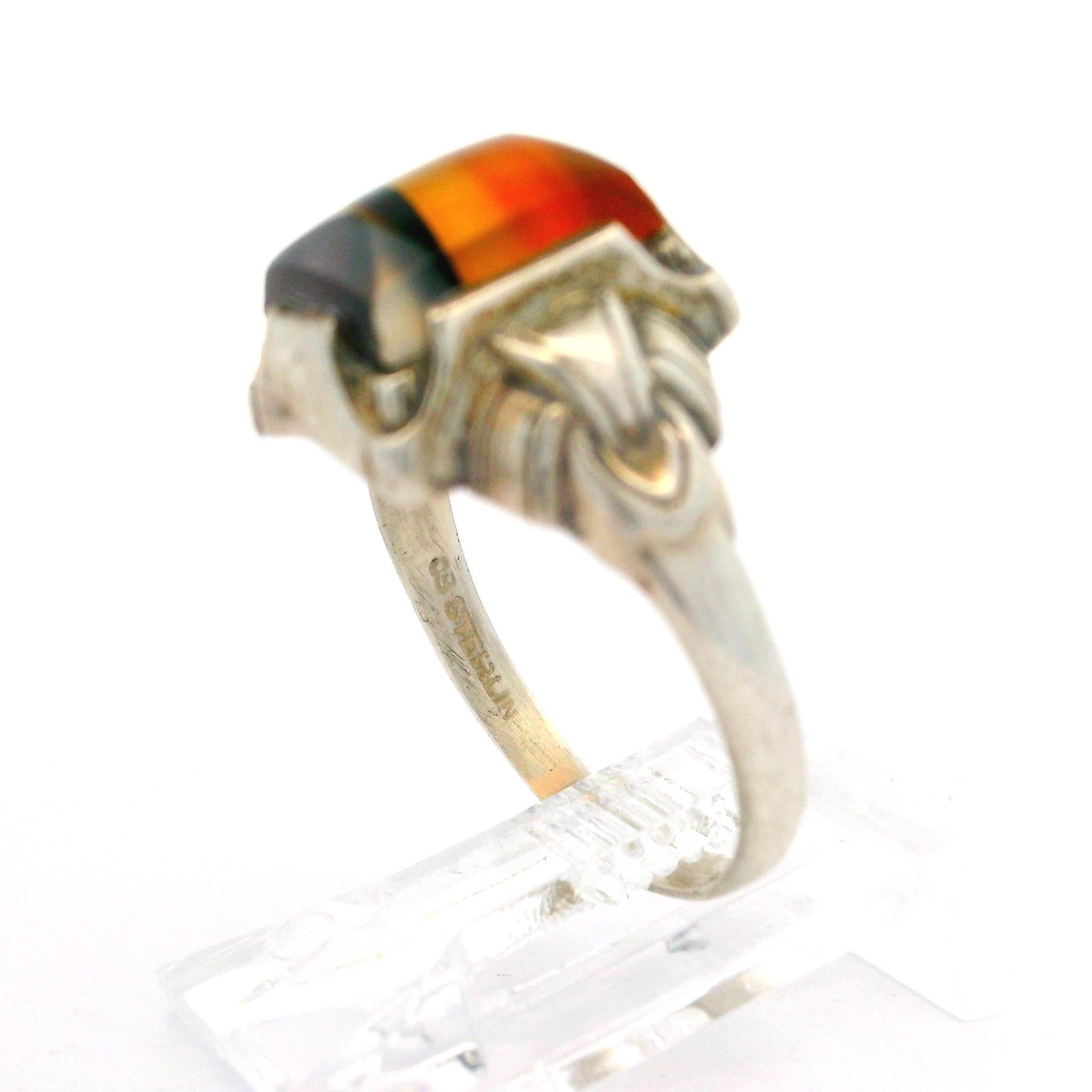 Vintage Ostby & Barton Sterling Silber Wassermelone Achat Schnalle Seiten Ring für Damen oder Herren im Angebot