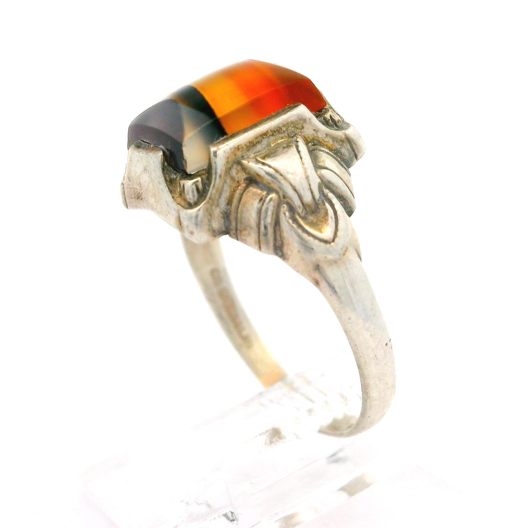 Vintage Ostby & Barton Sterling Silber Wassermelone Achat Schnalle Seiten Ring im Angebot 1
