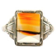Anillo vintage Ostby & Barton de plata de ley con hebilla de ágata sandía en los lados