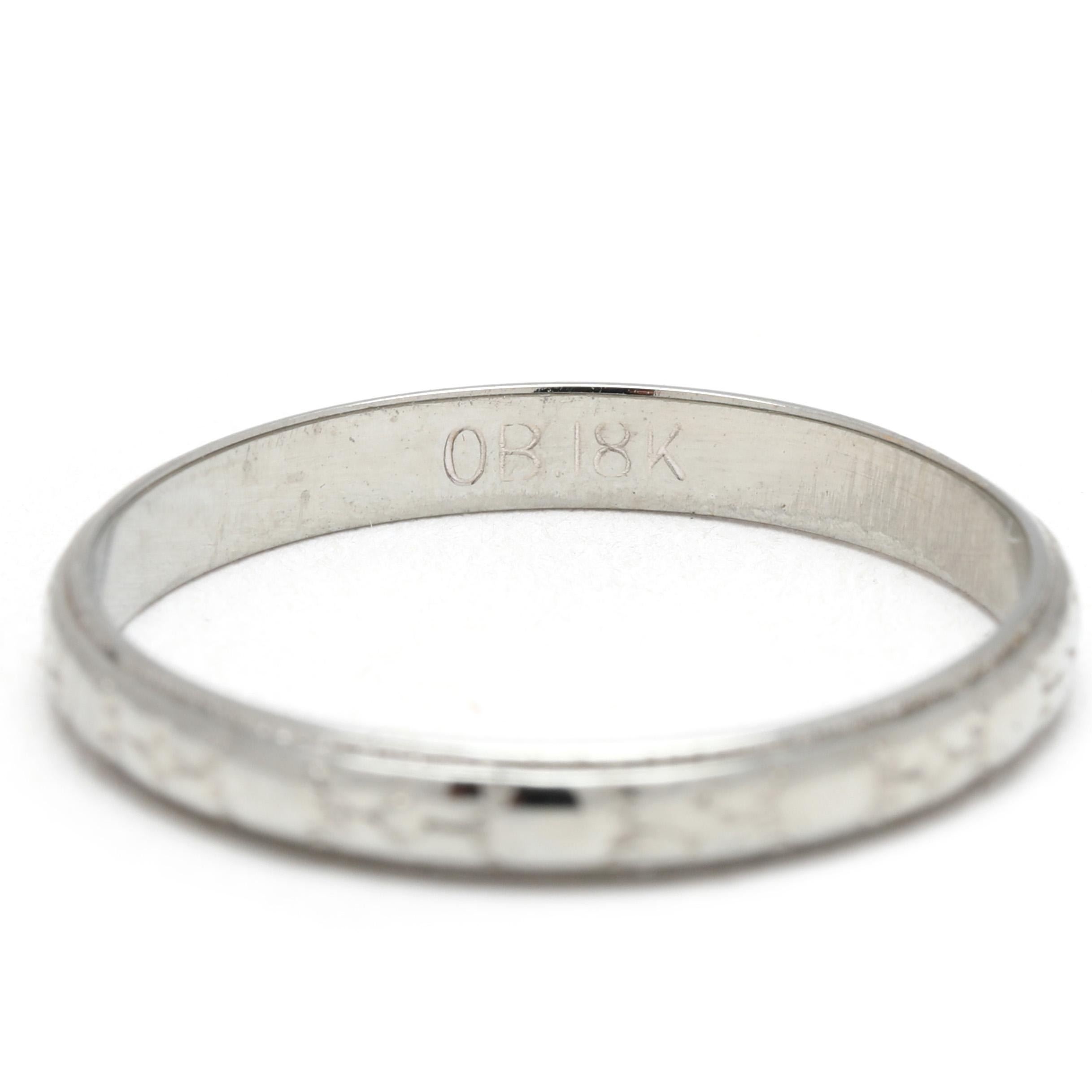 Vintage Ostbye Barton Graviertes Band, 18k Weißgold, Ringgröße 6,25 für Damen oder Herren im Angebot