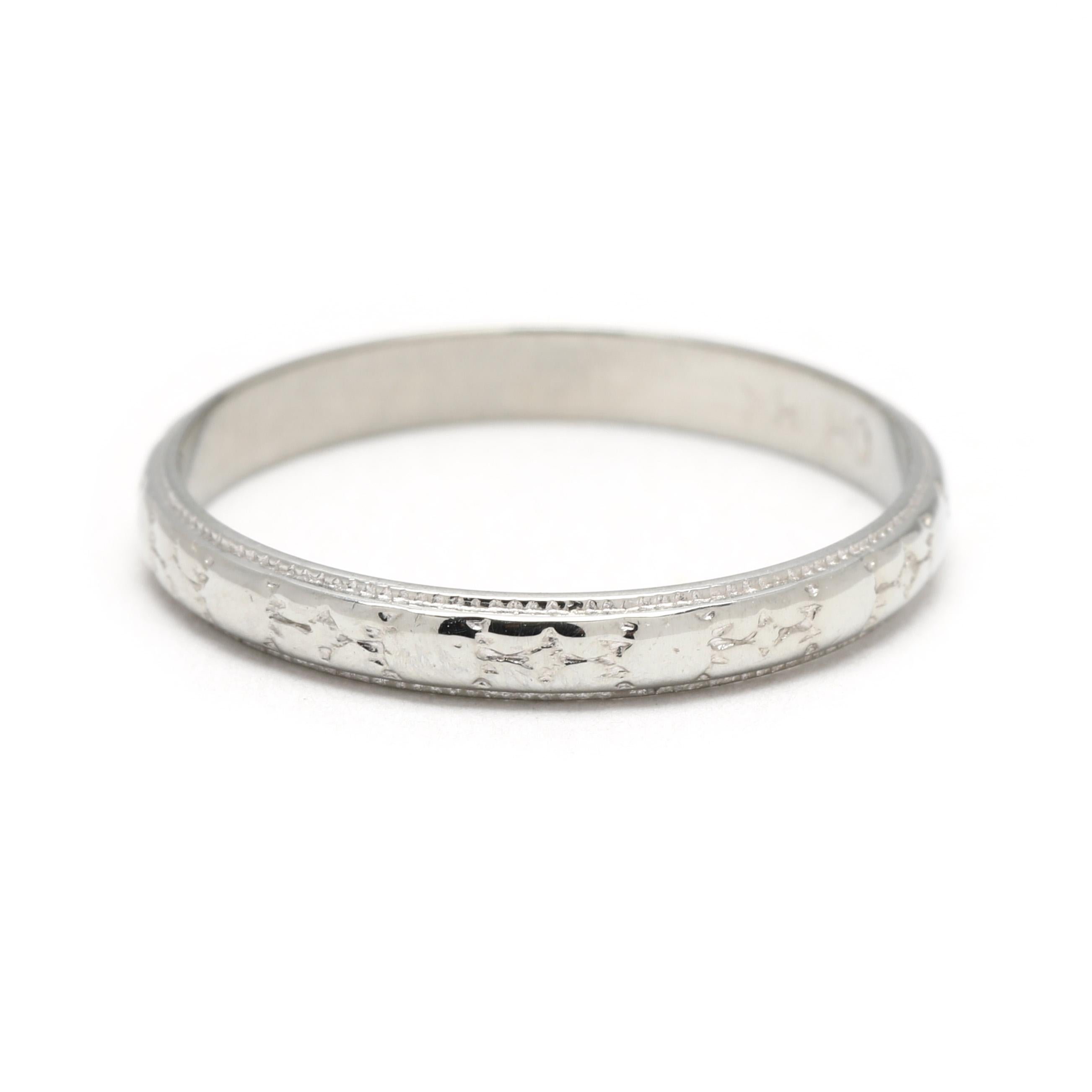 Vintage Ostbye Barton Graviertes Band, 18k Weißgold, Ringgröße 6,25 im Angebot