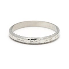 Vintage Ostbye Barton Graviertes Band, 18k Weißgold, Ringgröße 6,25