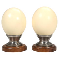 Vintage Ostrich Eggs Mounted on circa 1944 Metal and Wood Stand from France