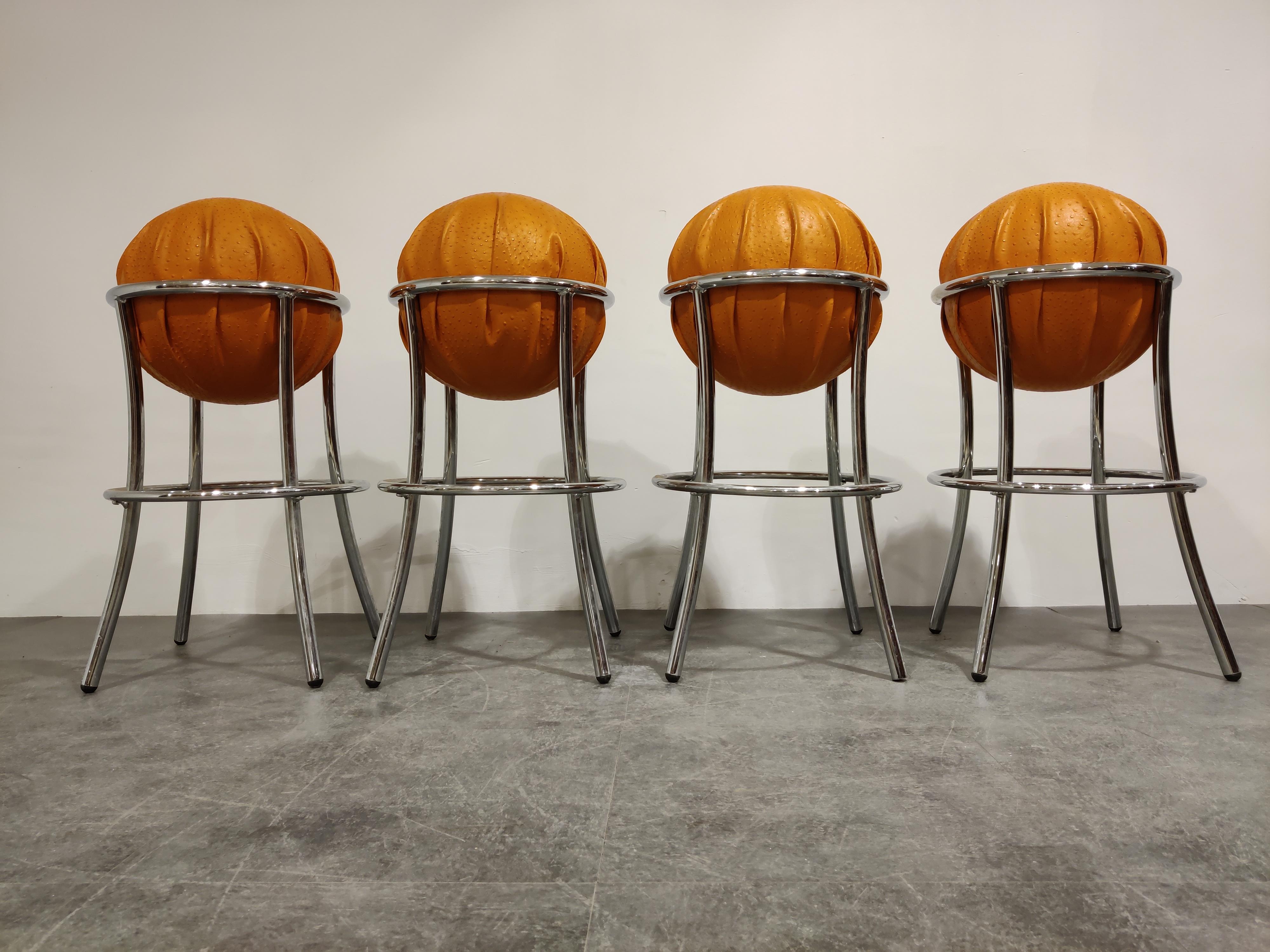 Mid-Century Modern Vintage Ostrich Leather Bar Stools, 1970s