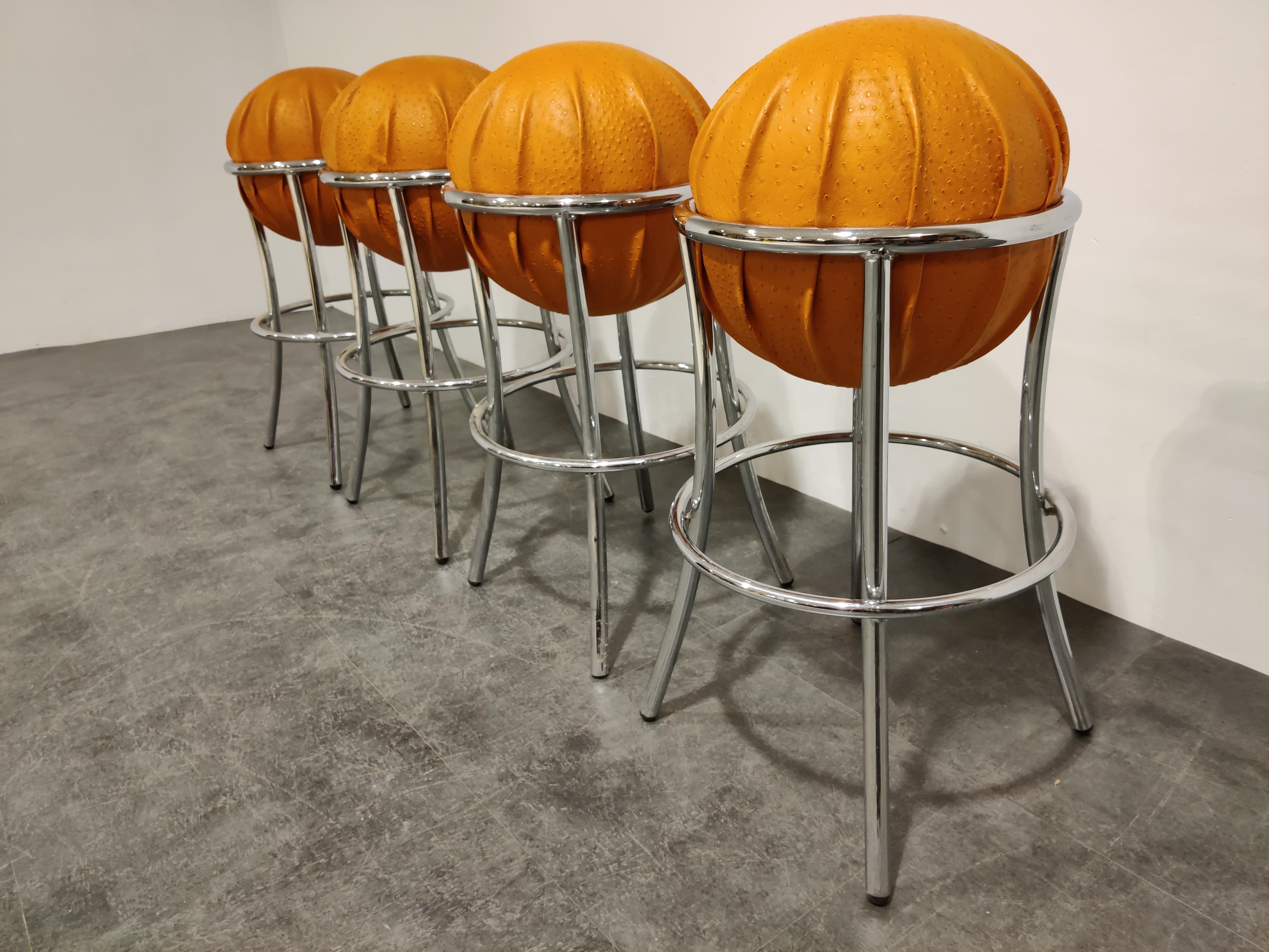 Belgian Vintage Ostrich Leather Bar Stools, 1970s