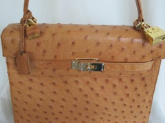 Vintage Ostrich Leather top handle bag cognac