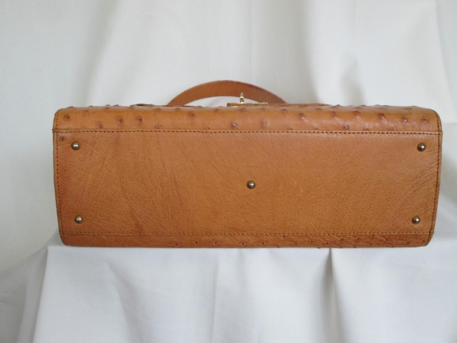 Women's or Men's Vintage Ostrich Leather top handle bag cognac