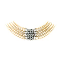 An Important Otto Müller Kaufbeuren Multi-Strand Pearl Rhinestone Choker 1950s