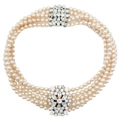 Vintage Otto Müller Pearl Rhinestone Choker 1950s