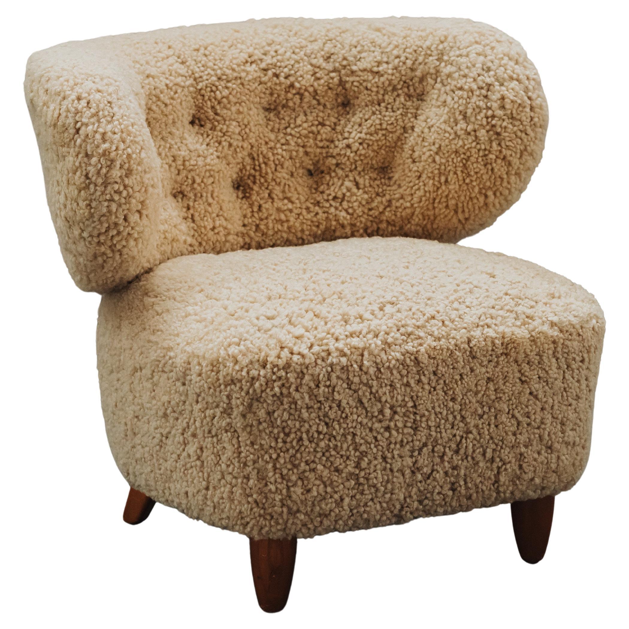 Vintage Otto Schultz Shearling Lounge Chair From Sweden, Circa 1950 For Sale