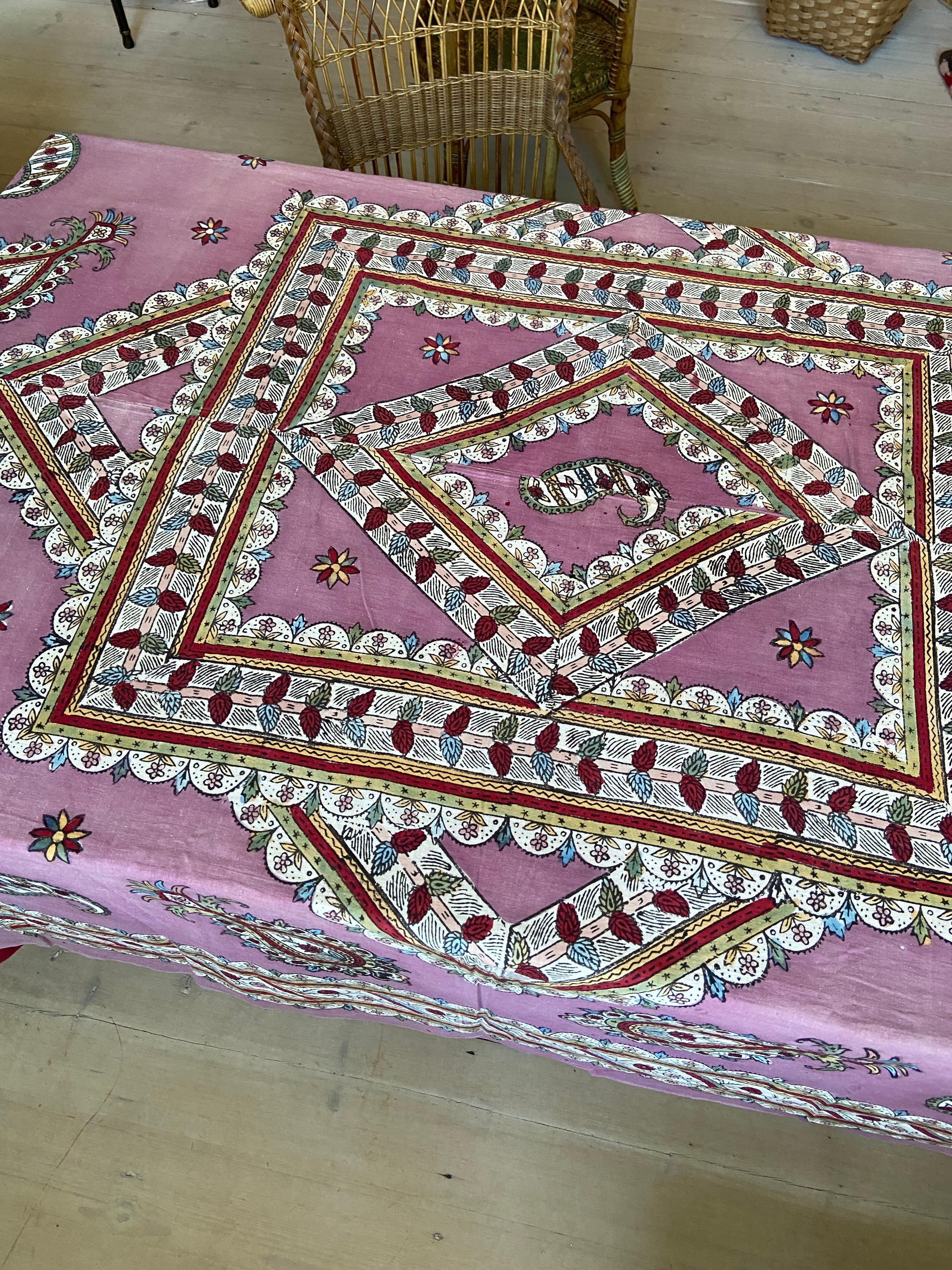 Turkish Vintage Ottoman Block Printed Yazma Tablecloth, Turkey, Early 20th Century For Sale
