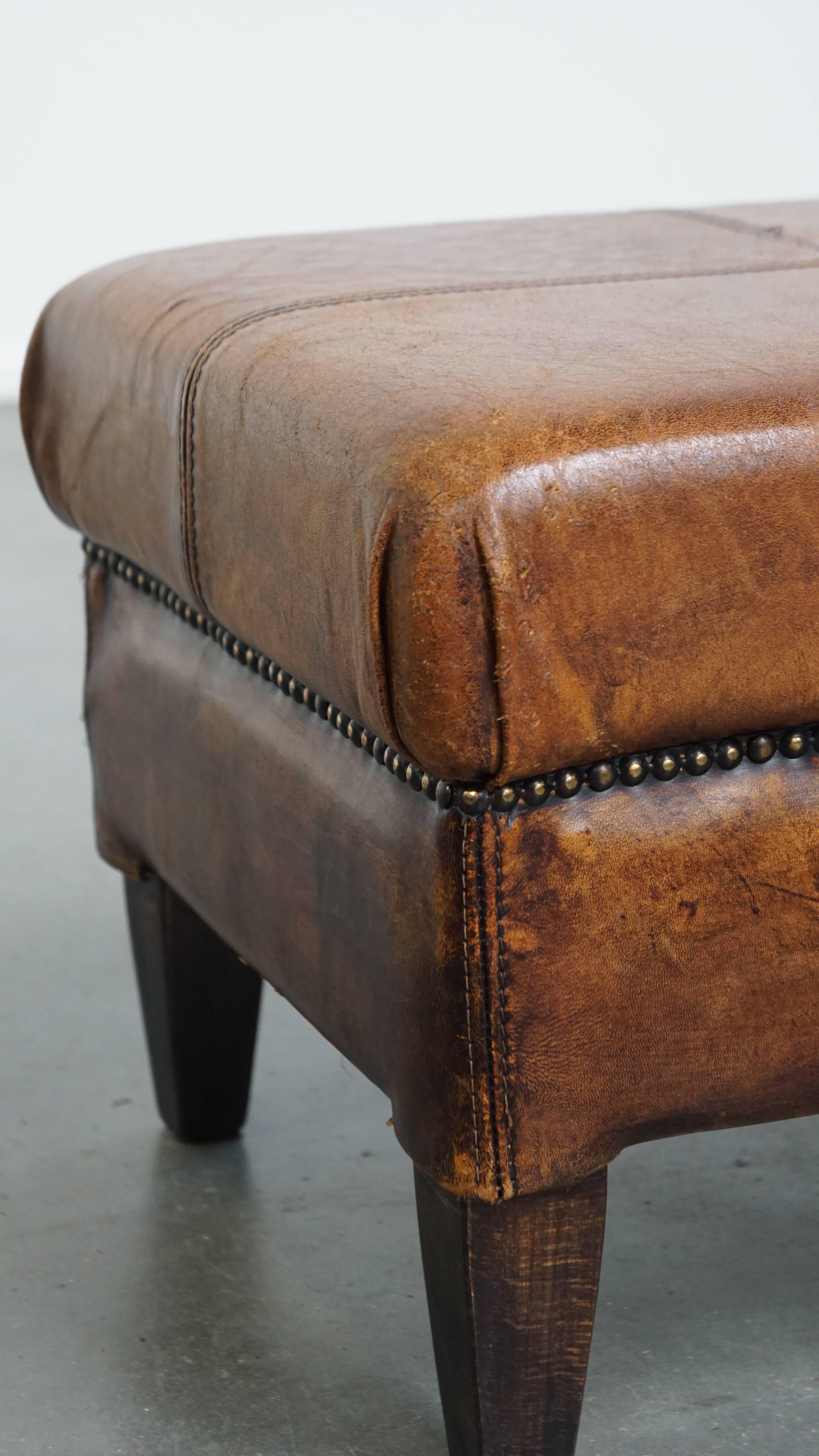Vintage Ottoman Made of Sheepskin Leather For Sale 4