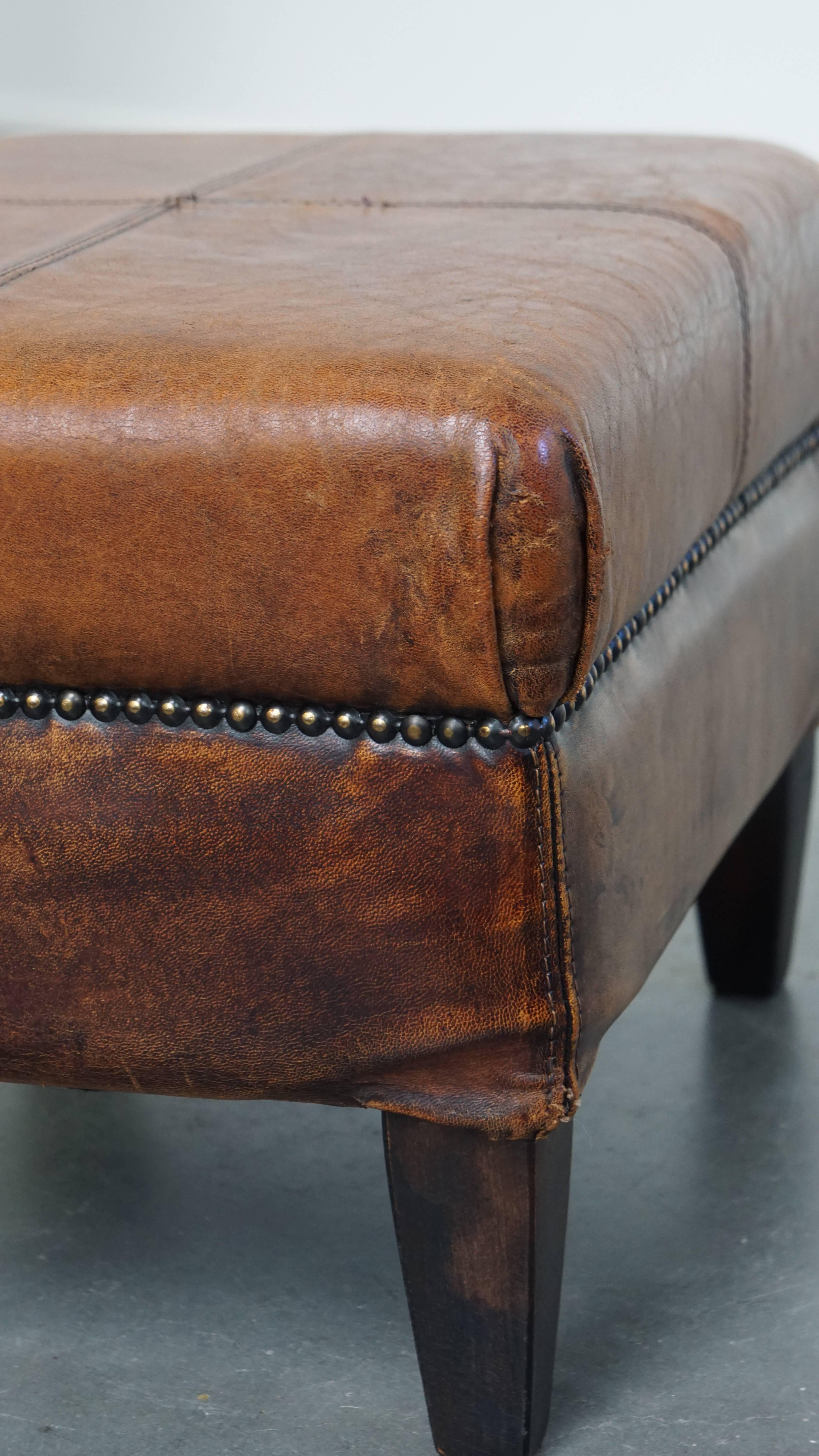 Vintage Ottoman Made of Sheepskin Leather For Sale 5
