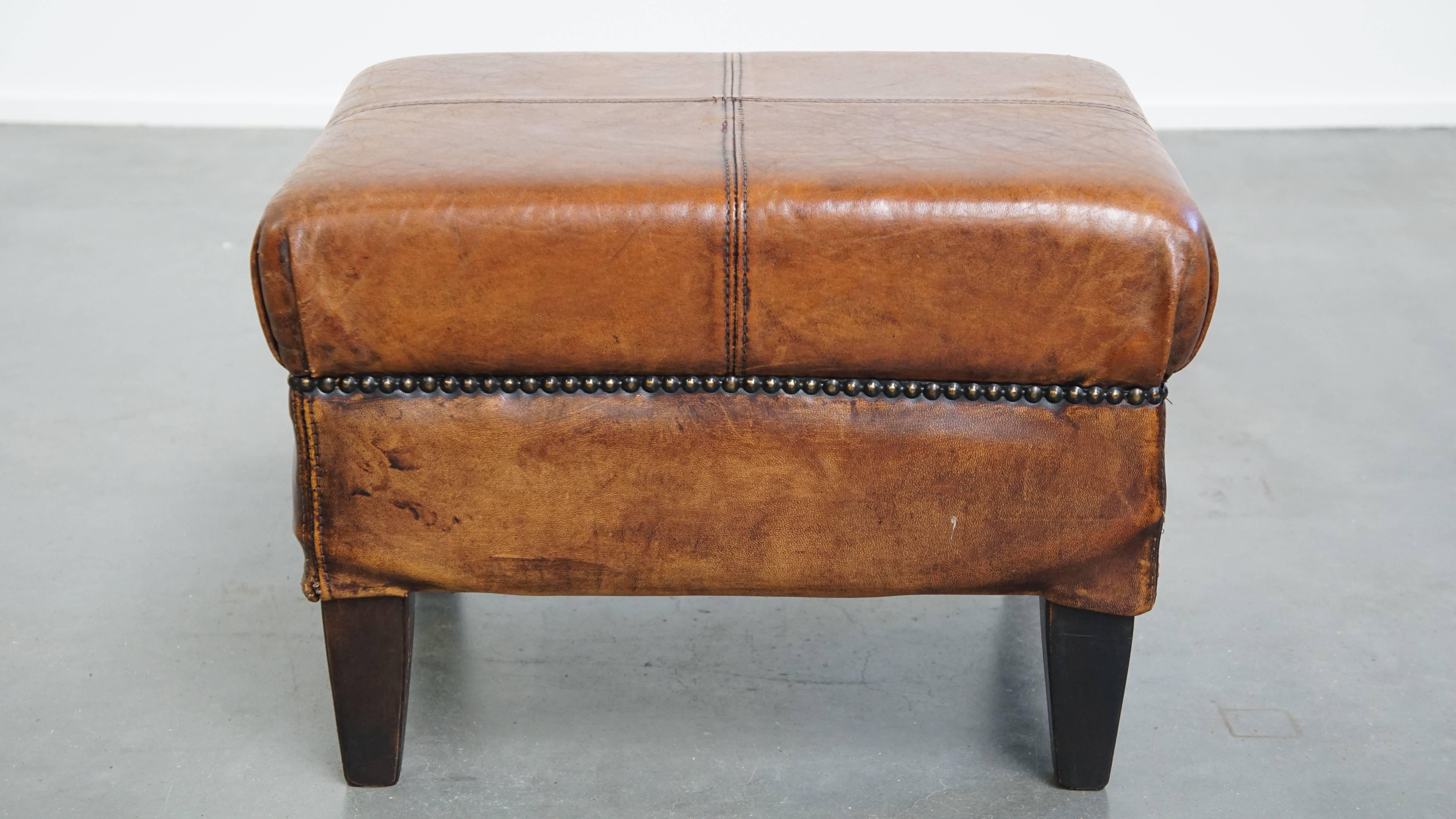 Hand-Crafted Vintage Ottoman Made of Sheepskin Leather For Sale