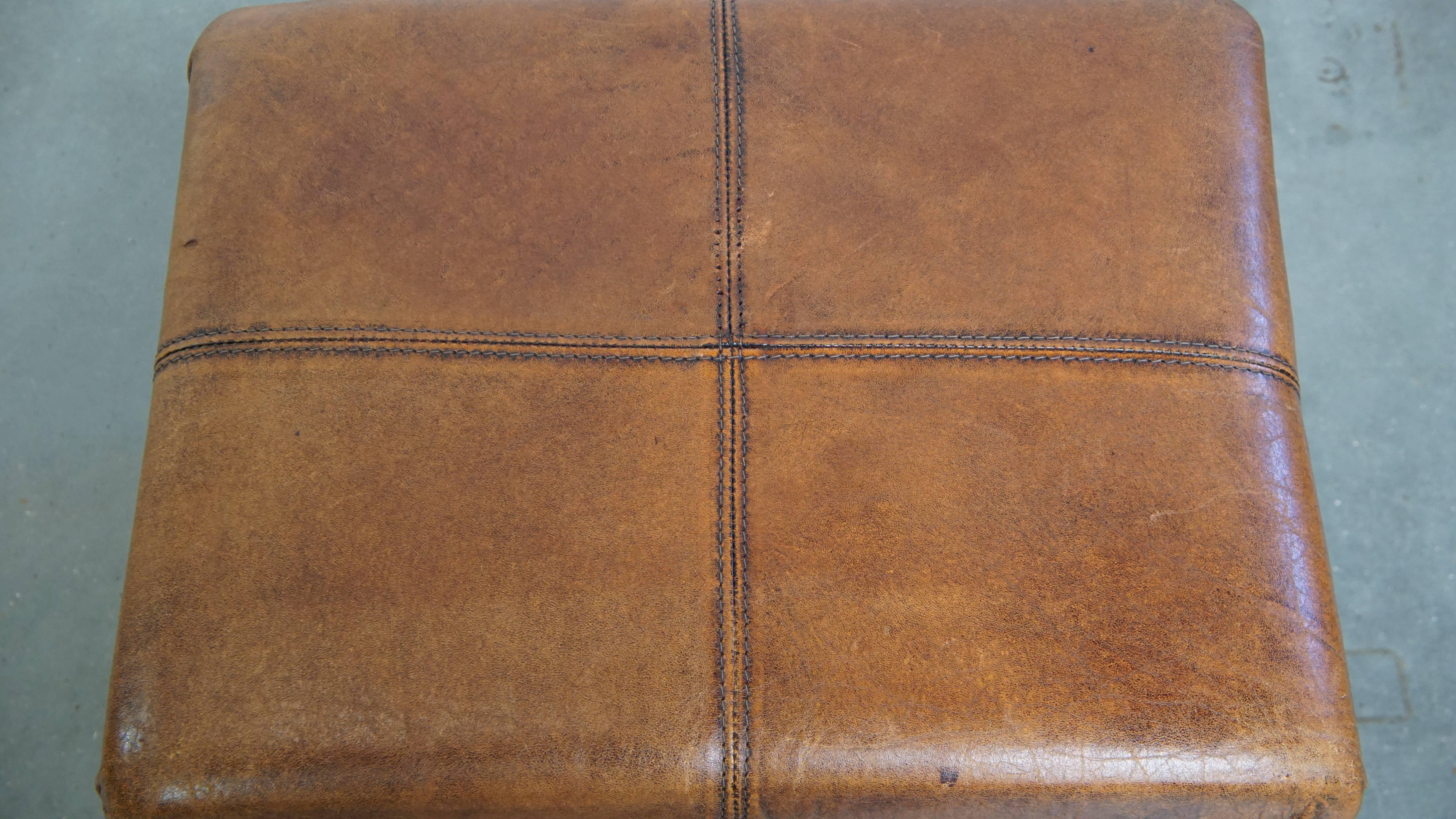 Contemporary Vintage Ottoman Made of Sheepskin Leather For Sale