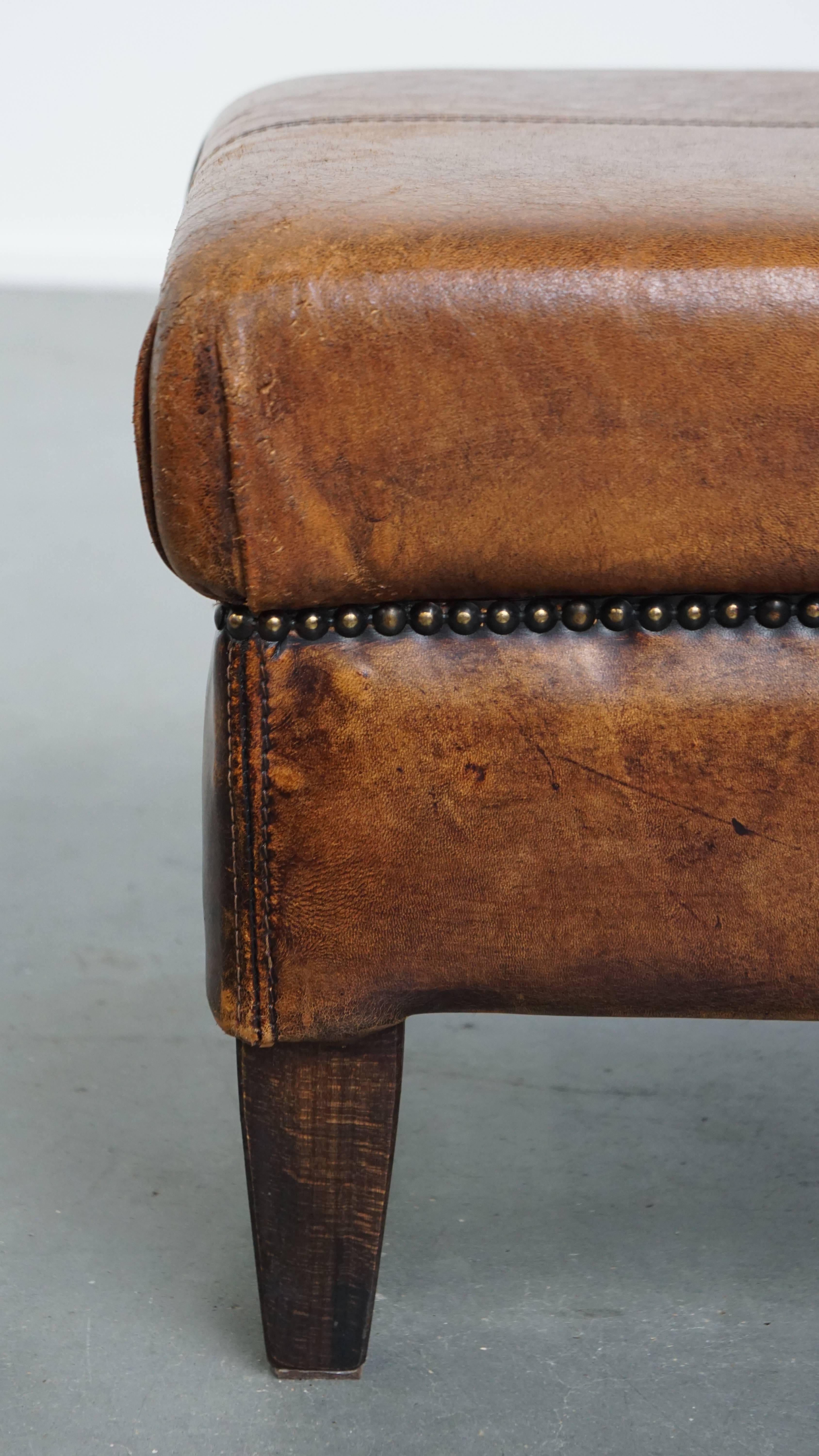Vintage Ottoman Made of Sheepskin Leather For Sale 3