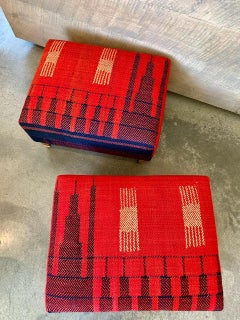 Vintage Ottoman Newly Upholstered in a Vintage Rich Red Handwoven Textile