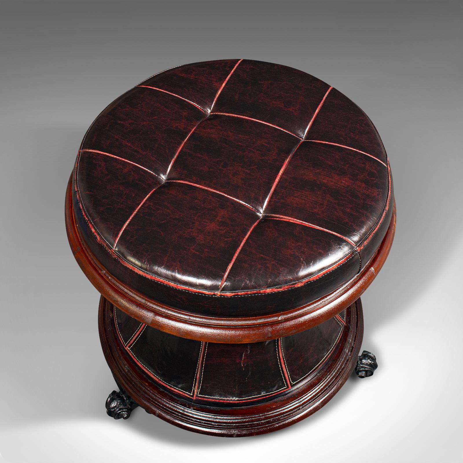 Vintage Ottoman Stool, English, Leather, Dressing, Footstool, Late 20th Century For Sale 2