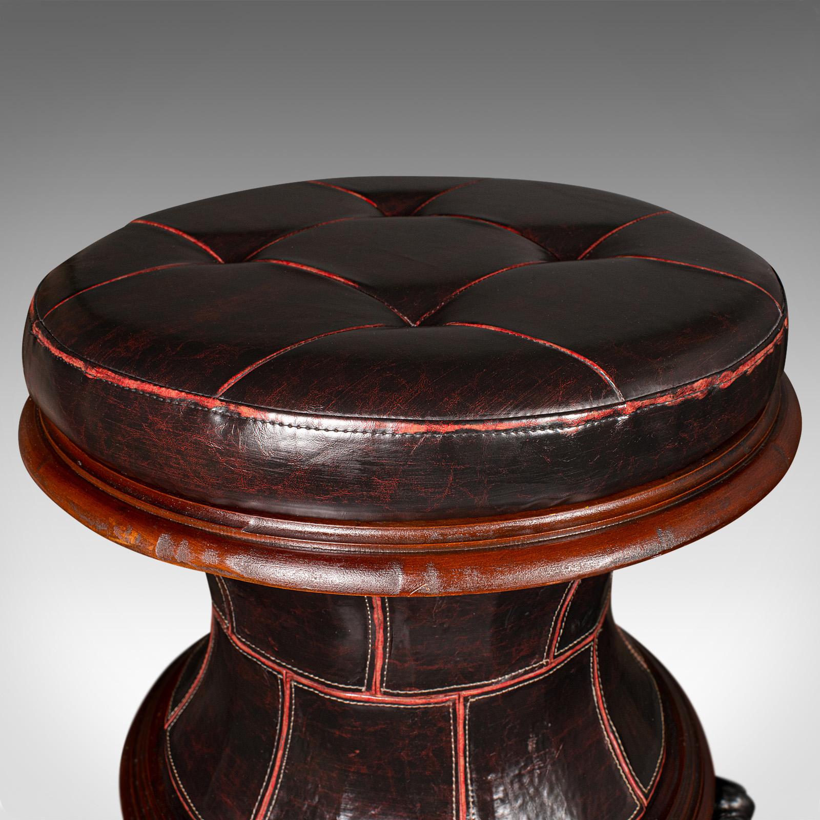 Vintage Ottoman Stool, English, Leather, Dressing, Footstool, Late 20th Century For Sale 4