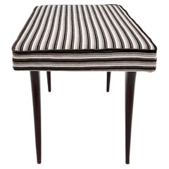 Vintage Ottoman Upholstered in Black, Grey and White Stripe Patterned Velvet