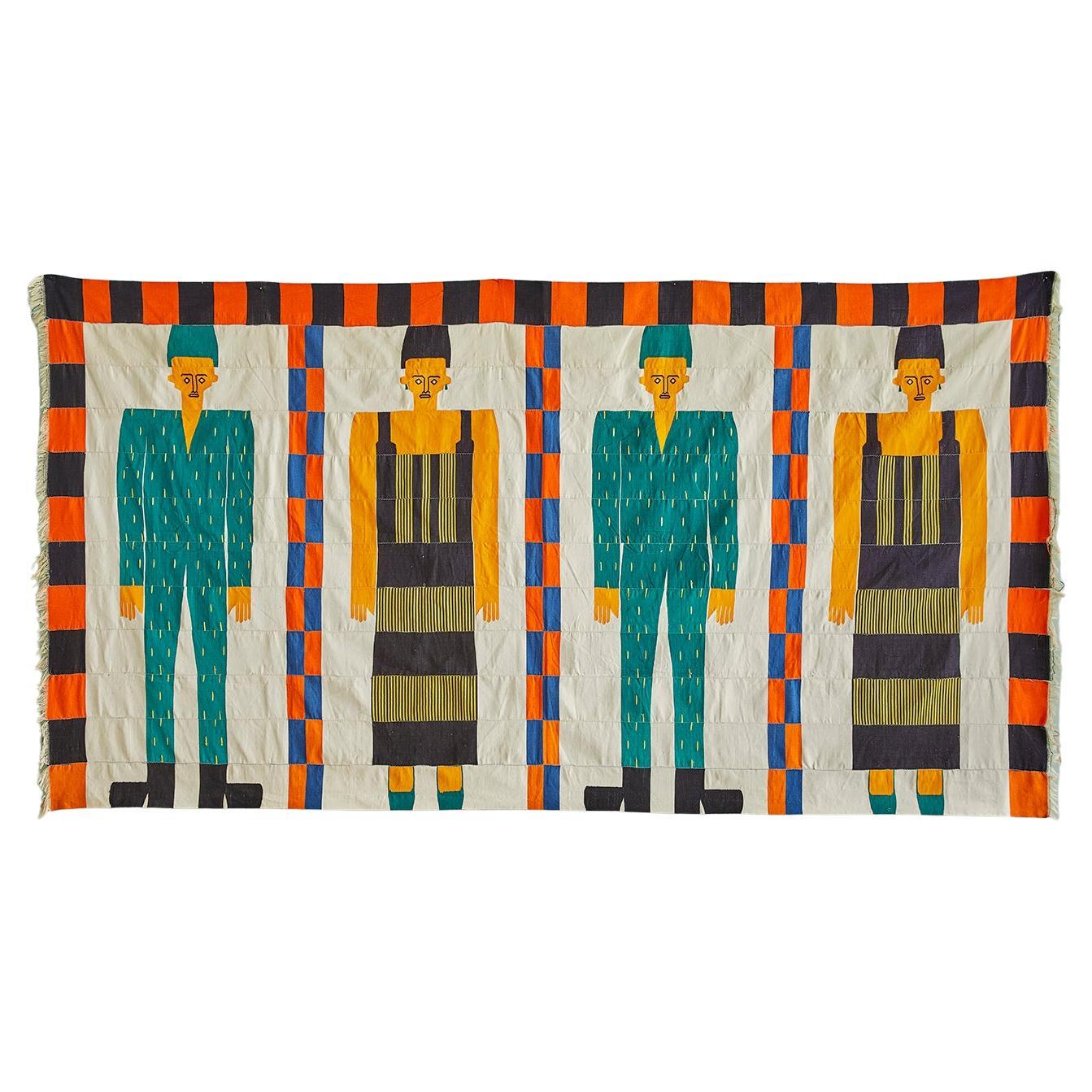 Vintage Oumar Bocoum Malian Wedding Hanging with Figurative Pattern, Mali 1990 For Sale