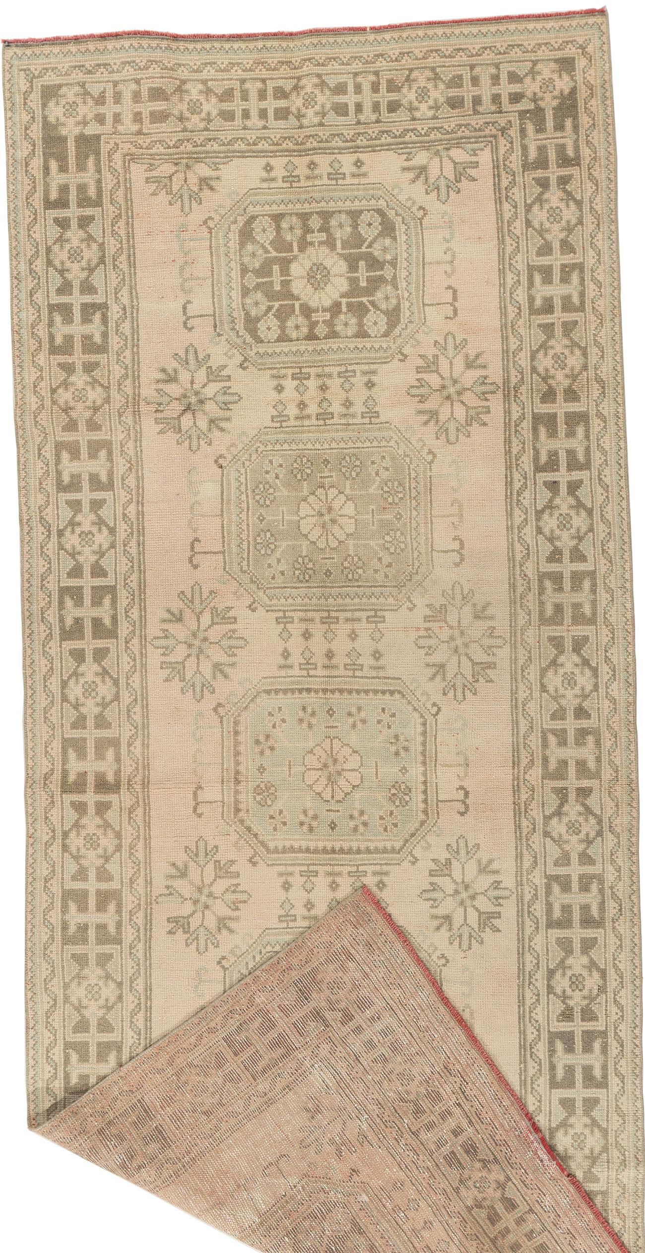 Vintage Oushak Anatolian Runner 4'7 X 11'2. Light colored Oushaks are among the most popular oriental carpets, known for the high quality of their wool their beautiful patterns and warm colors. These designer favorites will complement any interior.