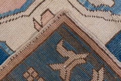 Vintage Oushak Carpet, Blue Pink and Cream Accents