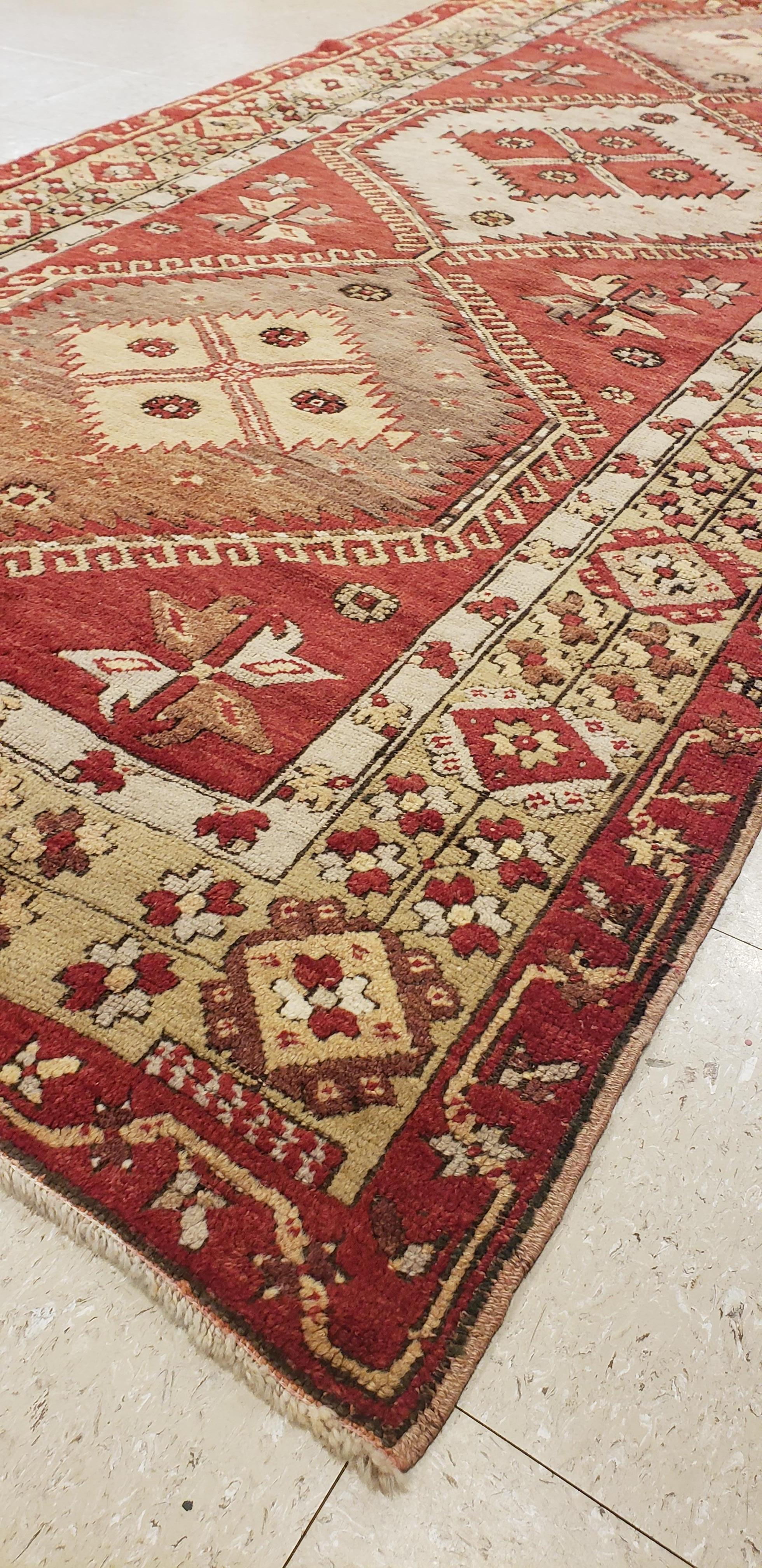 Vintage Oushak Carpet, Handmade Oriental Rug, Beige, Red, Grey, Off-White For Sale 2