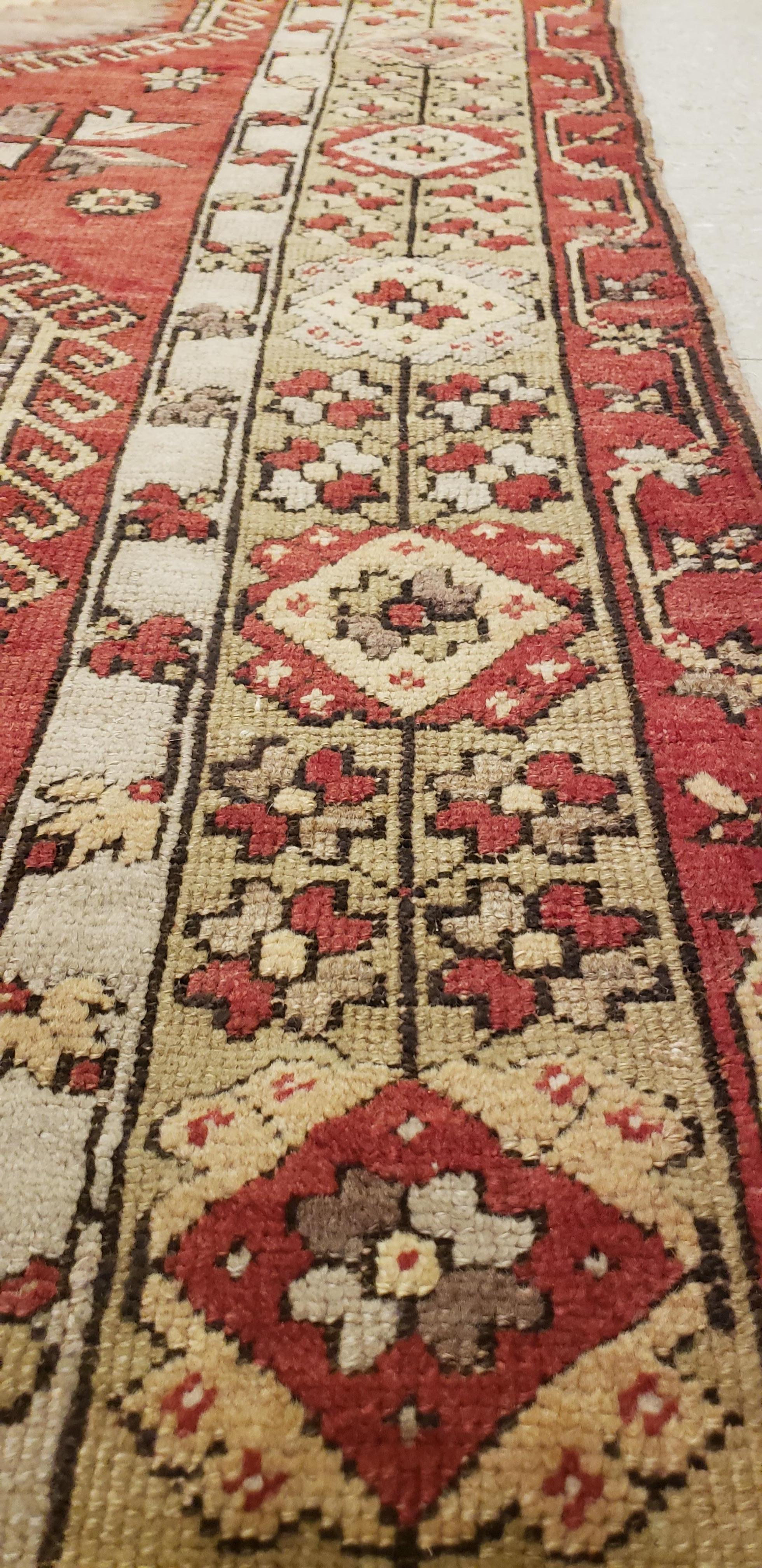 Wool Vintage Oushak Carpet, Handmade Oriental Rug, Beige, Red, Grey, Off-White For Sale