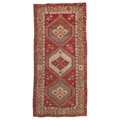 Tapis vintage Oushak, tapis oriental fait main, beige, rouge, gris, blanc cassé