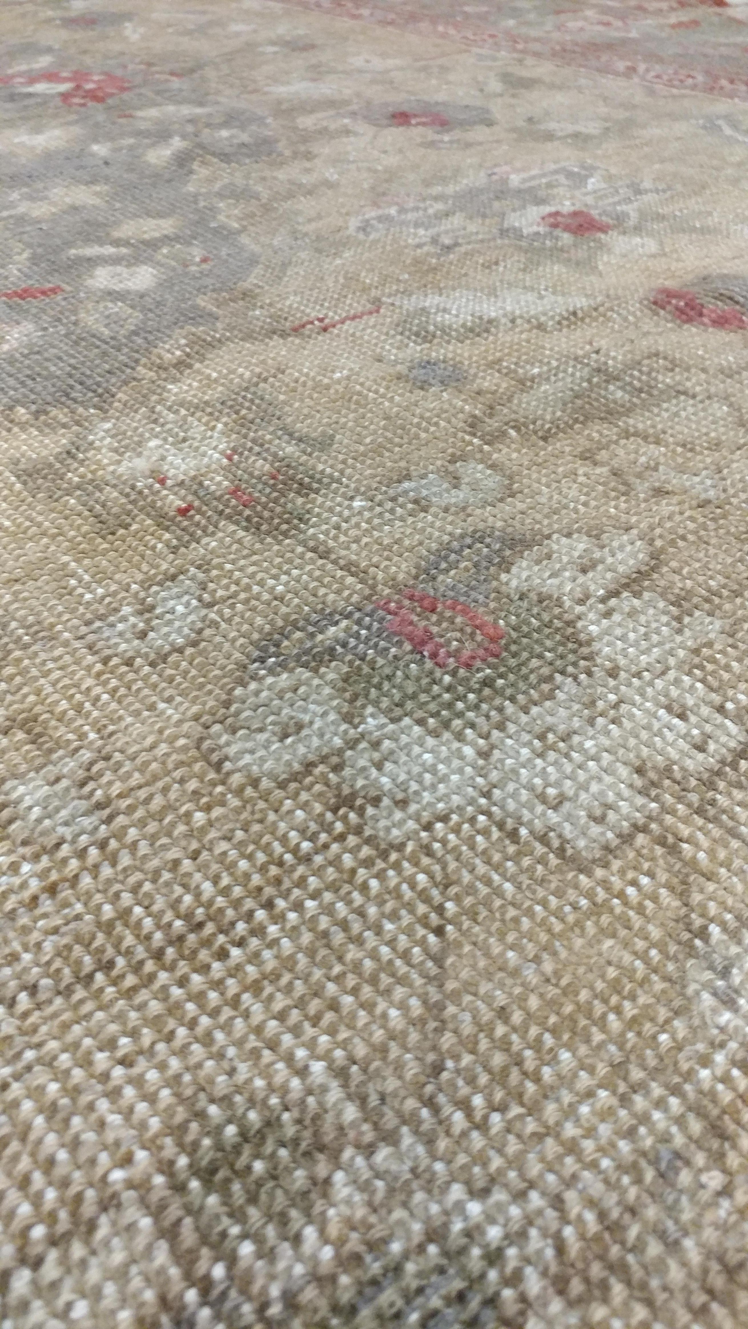 Vintage Oushak Carpet, Handmade Oriental Rug, Pale Caramel, Coral Taupe, Gray For Sale 5