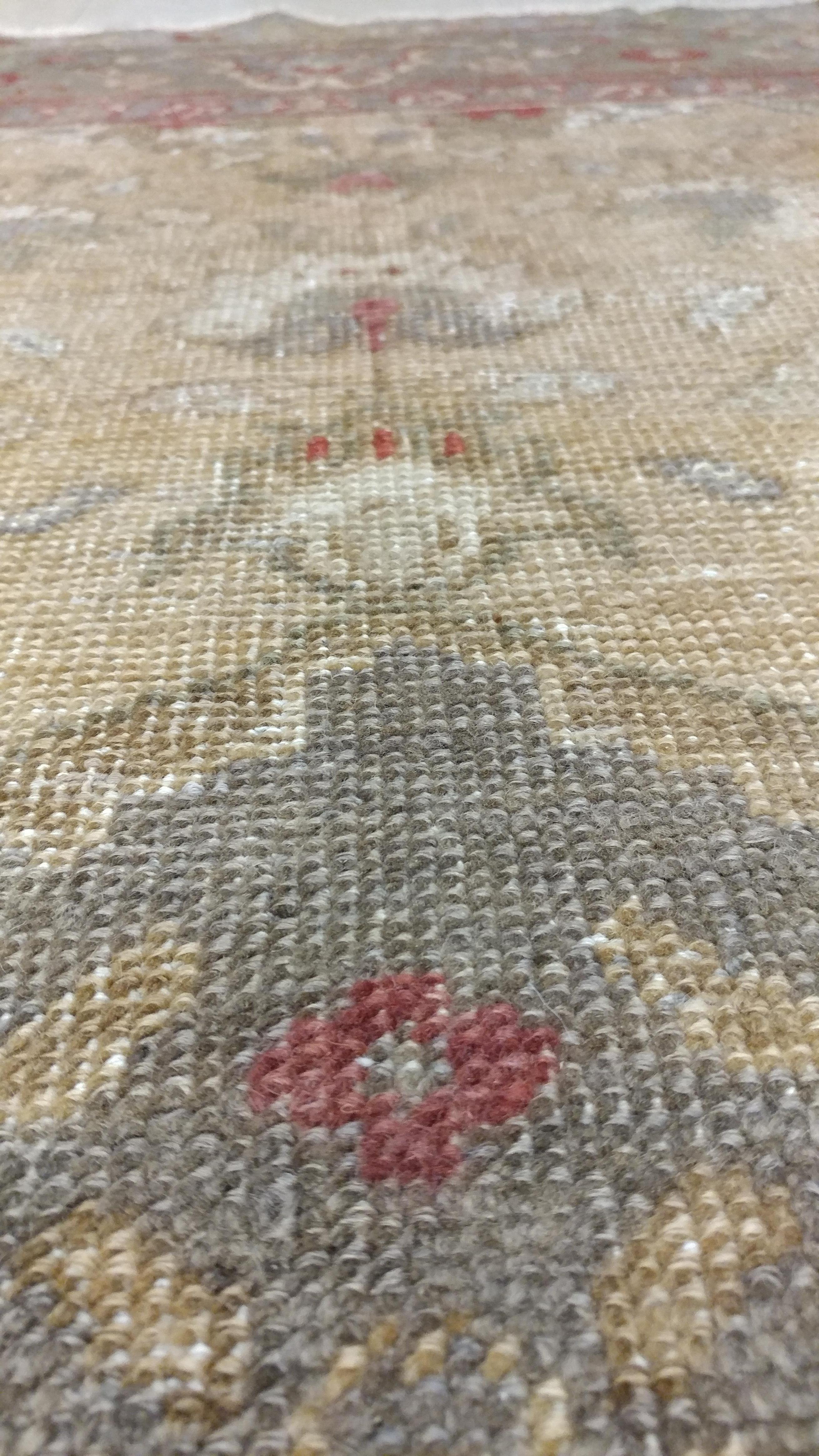 Wool Vintage Oushak Carpet, Handmade Oriental Rug, Pale Caramel, Coral Taupe, Gray For Sale
