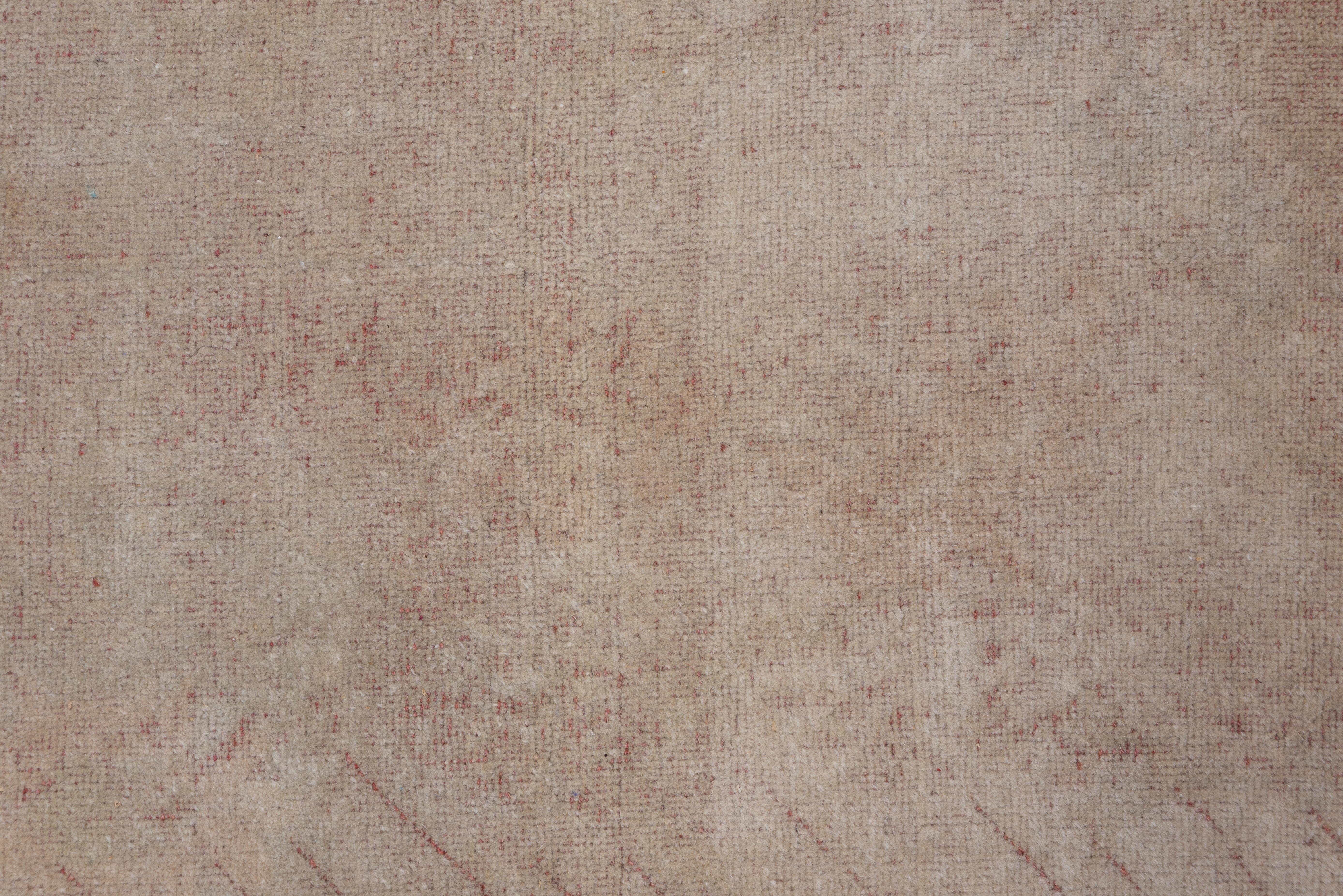 Turkish Vintage Oushak Carpet, Light Pink Accents, Solid Field For Sale