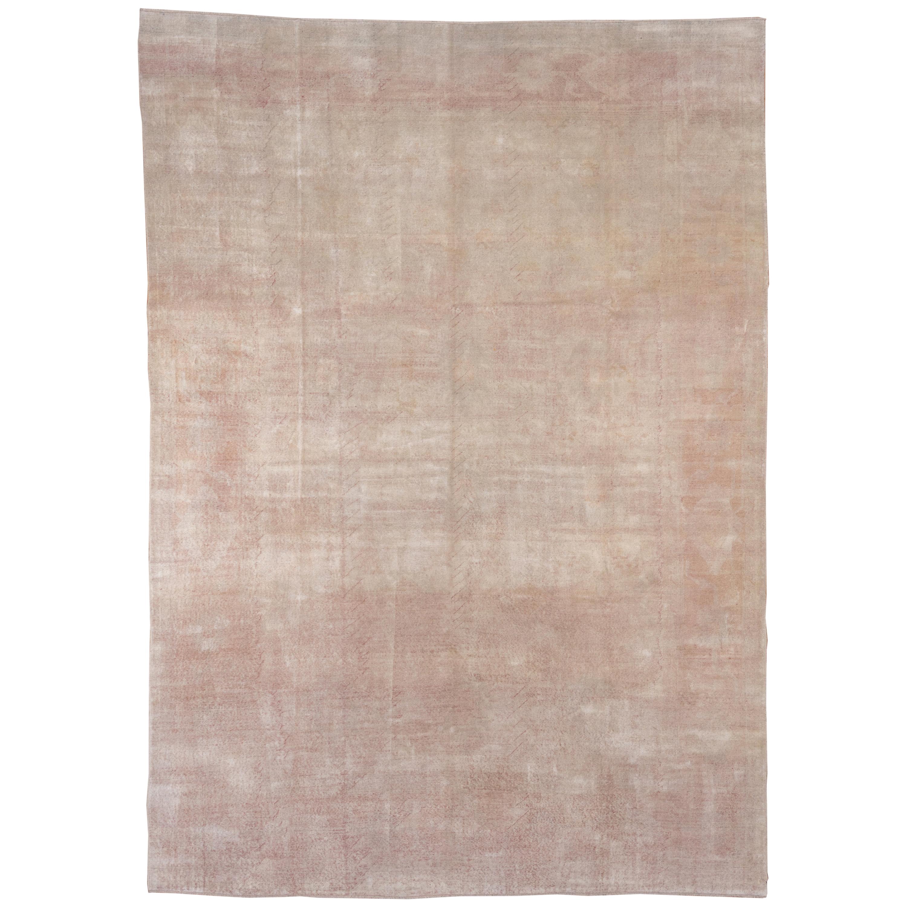 Vintage Oushak Carpet, Light Pink Accents, Solid Field For Sale