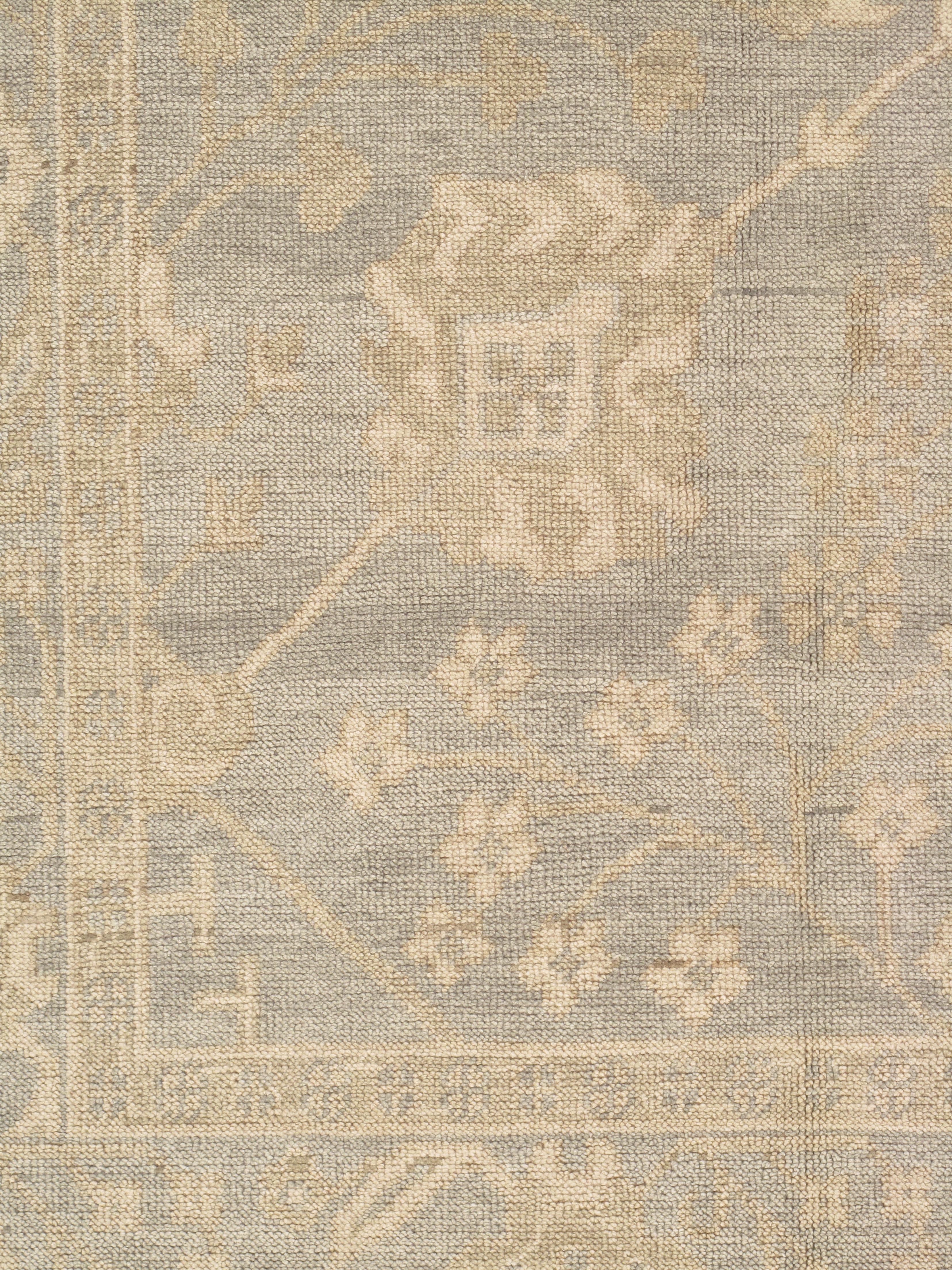 Wool Vintage Oushak Carpet, Oriental Rug, Handmade Green Grey, Ivory, Saffron For Sale