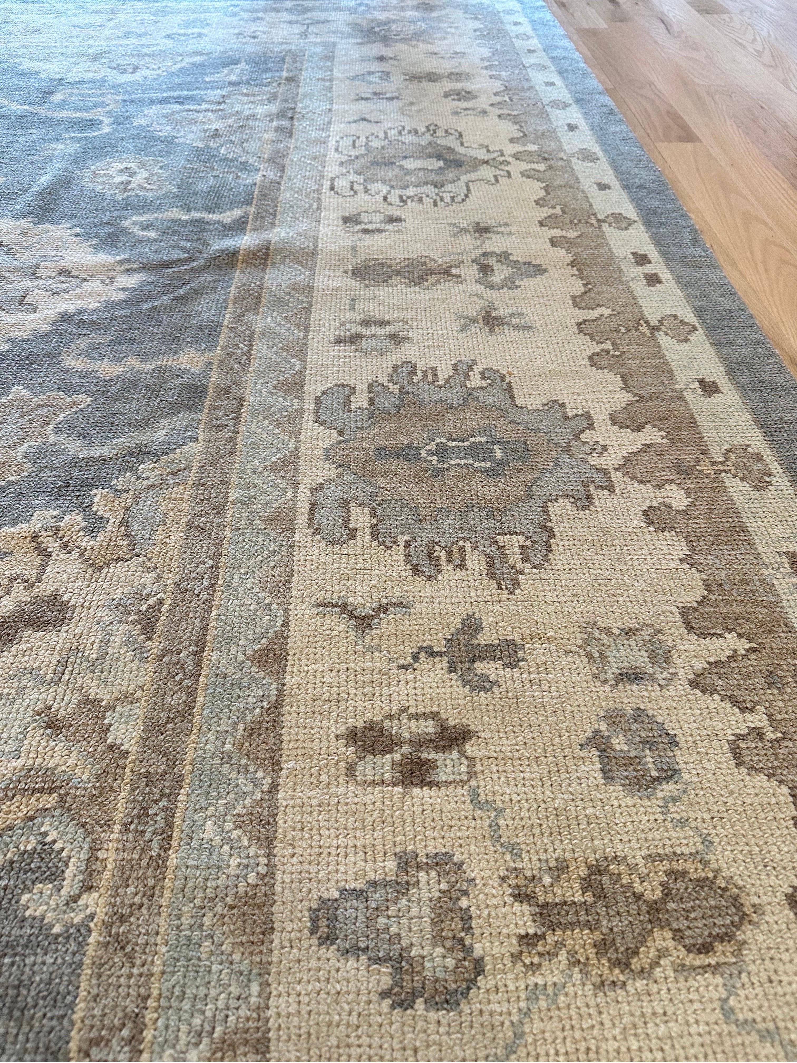 Vintage Oushak Carpet, Oriental Rug, Handmade Grey, Ivory, Saffron For Sale 3