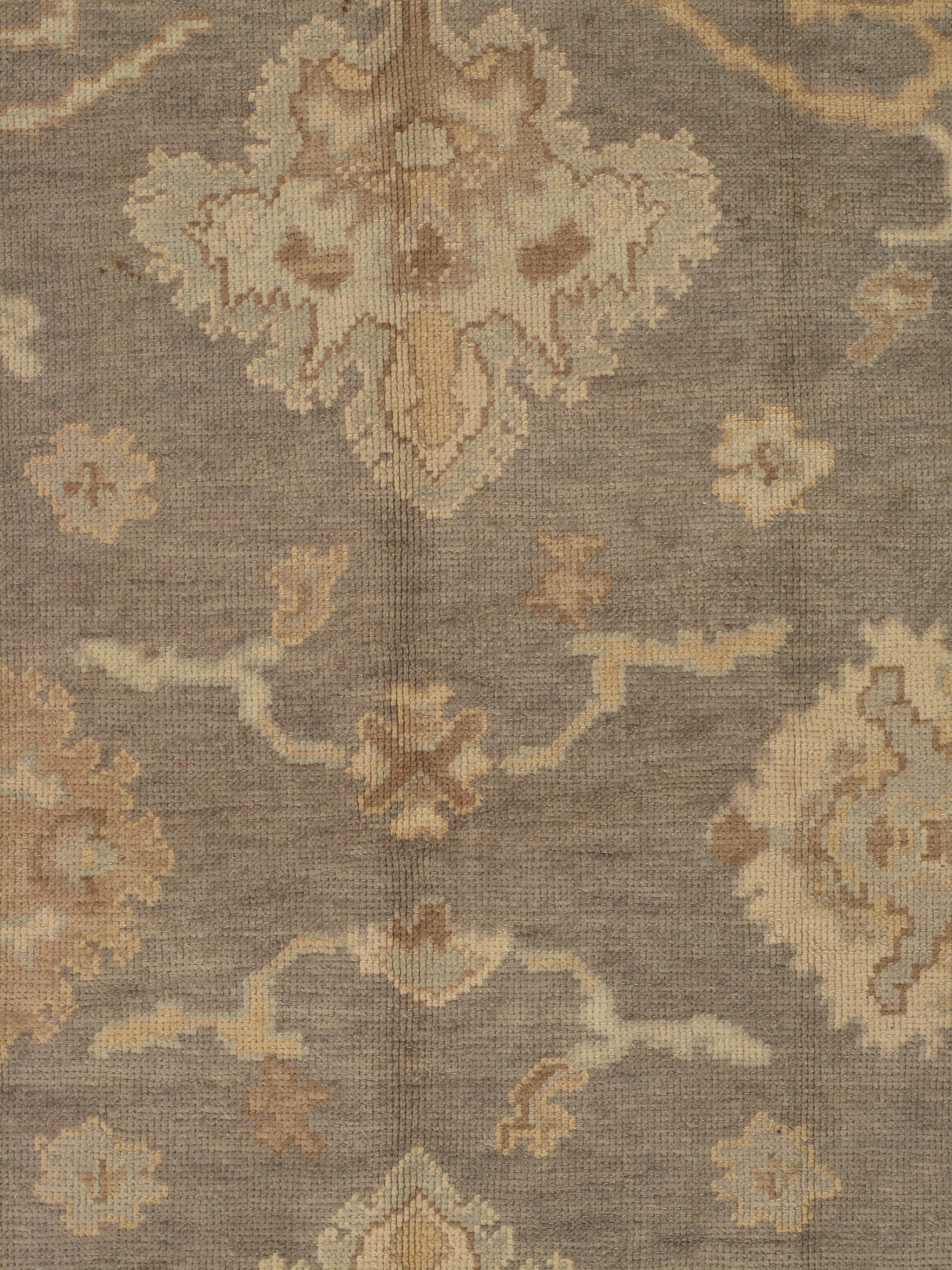 Wool Vintage Oushak Carpet, Oriental Rug, Handmade Grey, Ivory, Saffron For Sale