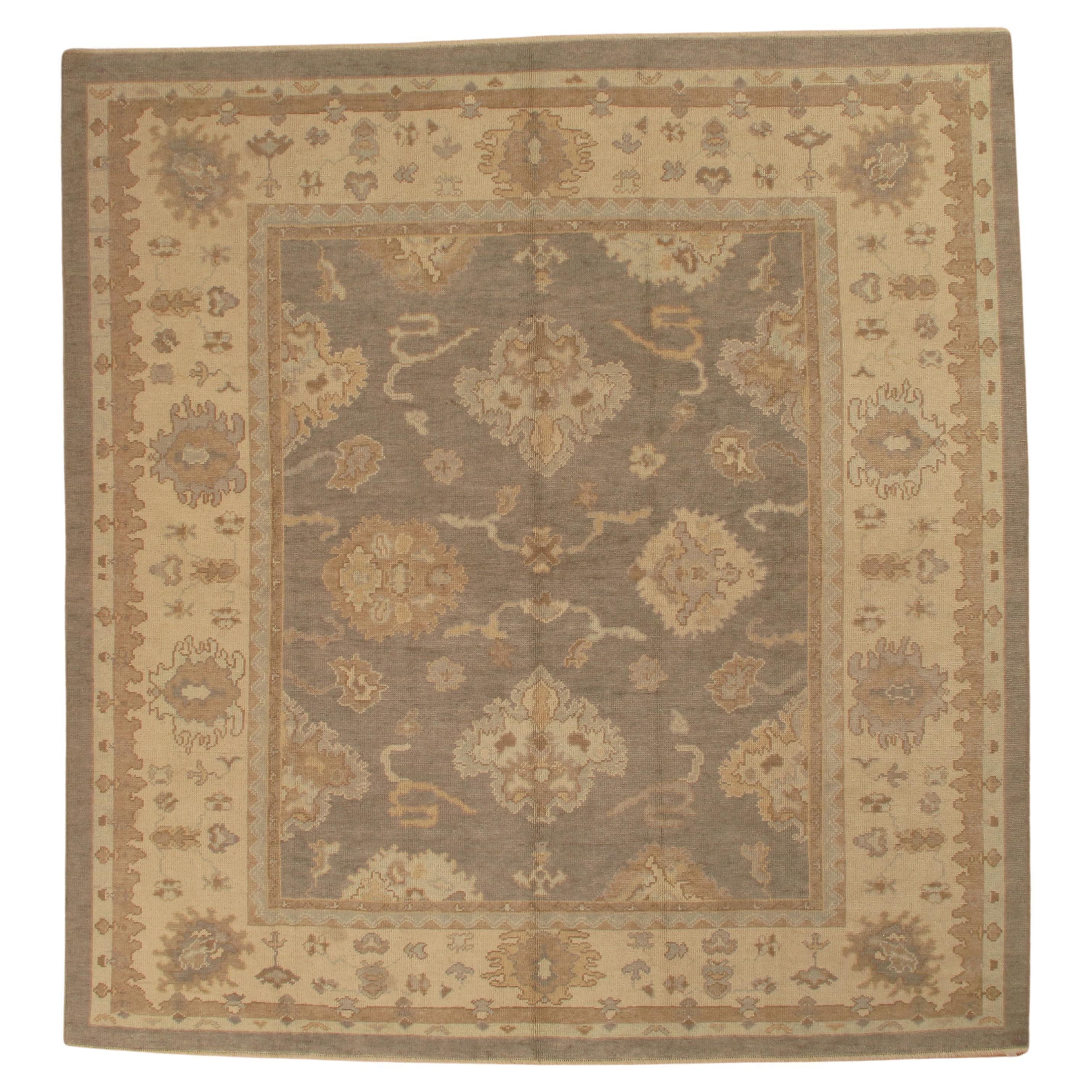 Vintage Oushak Carpet, Oriental Rug, Handmade Grey, Ivory, Saffron For Sale