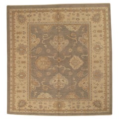 Tapis oriental vintage Oushak, fait à la main, gris, ivoire et safran