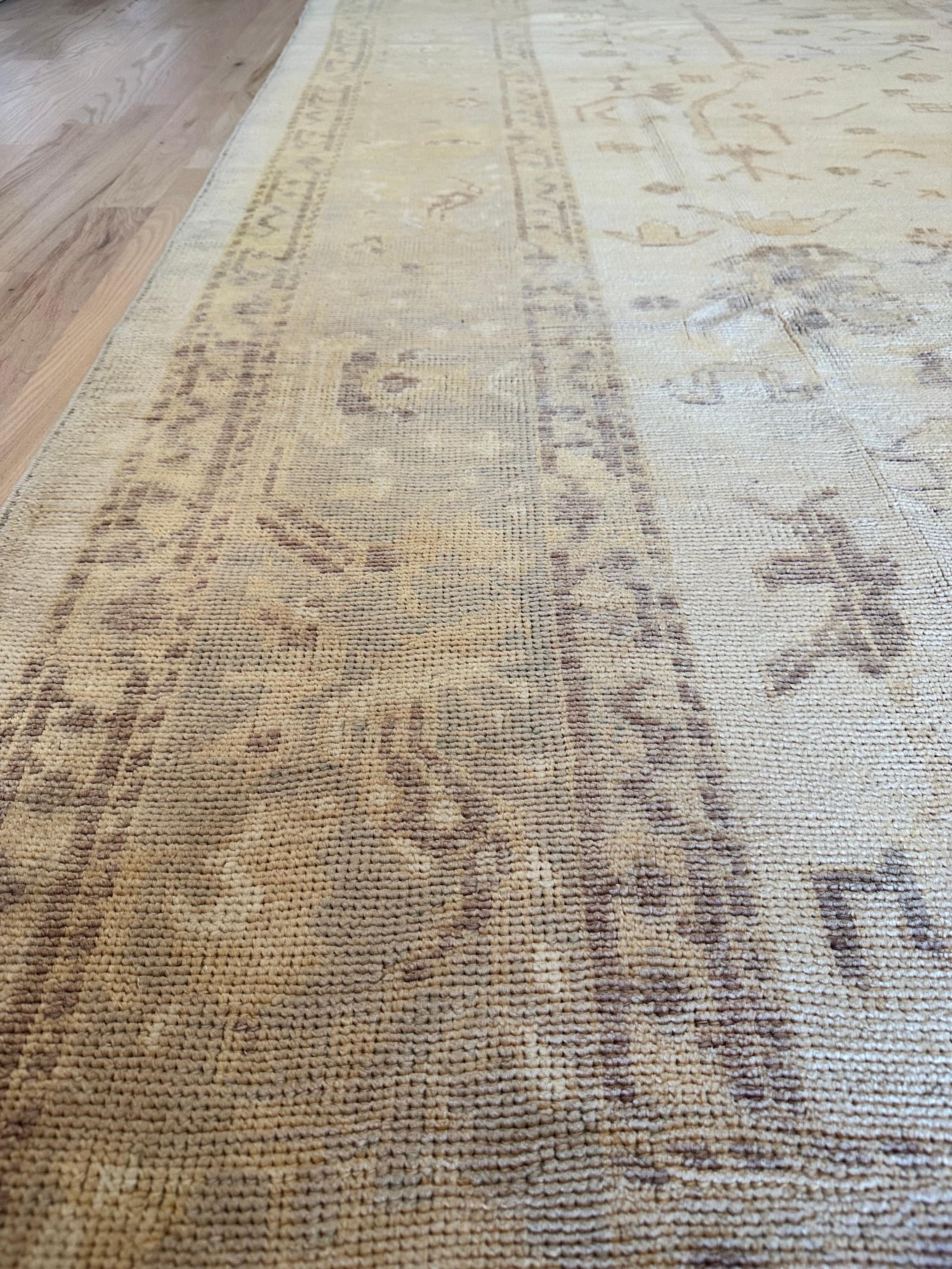 Vintage Oushak Carpet, Oriental Rug, Handmade, Ivory, Gray, Saffron, Yellow For Sale 4