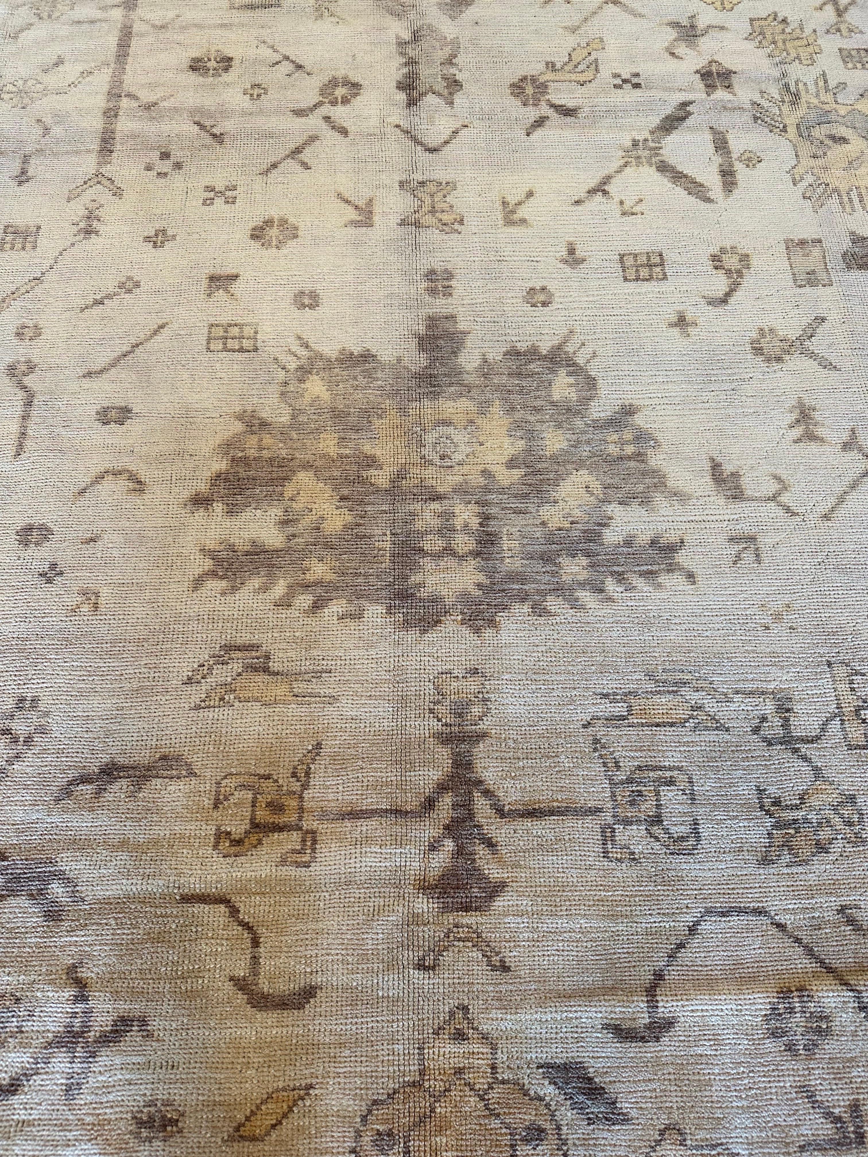 Vintage Oushak Carpet, Oriental Rug, Handmade, Ivory, Gray, Saffron, Yellow For Sale 6