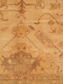 Alfombra Oushak Vintage, Alfombra Oriental, Hecha a Mano, Marfil, Gris, Azafrán, Amarillo