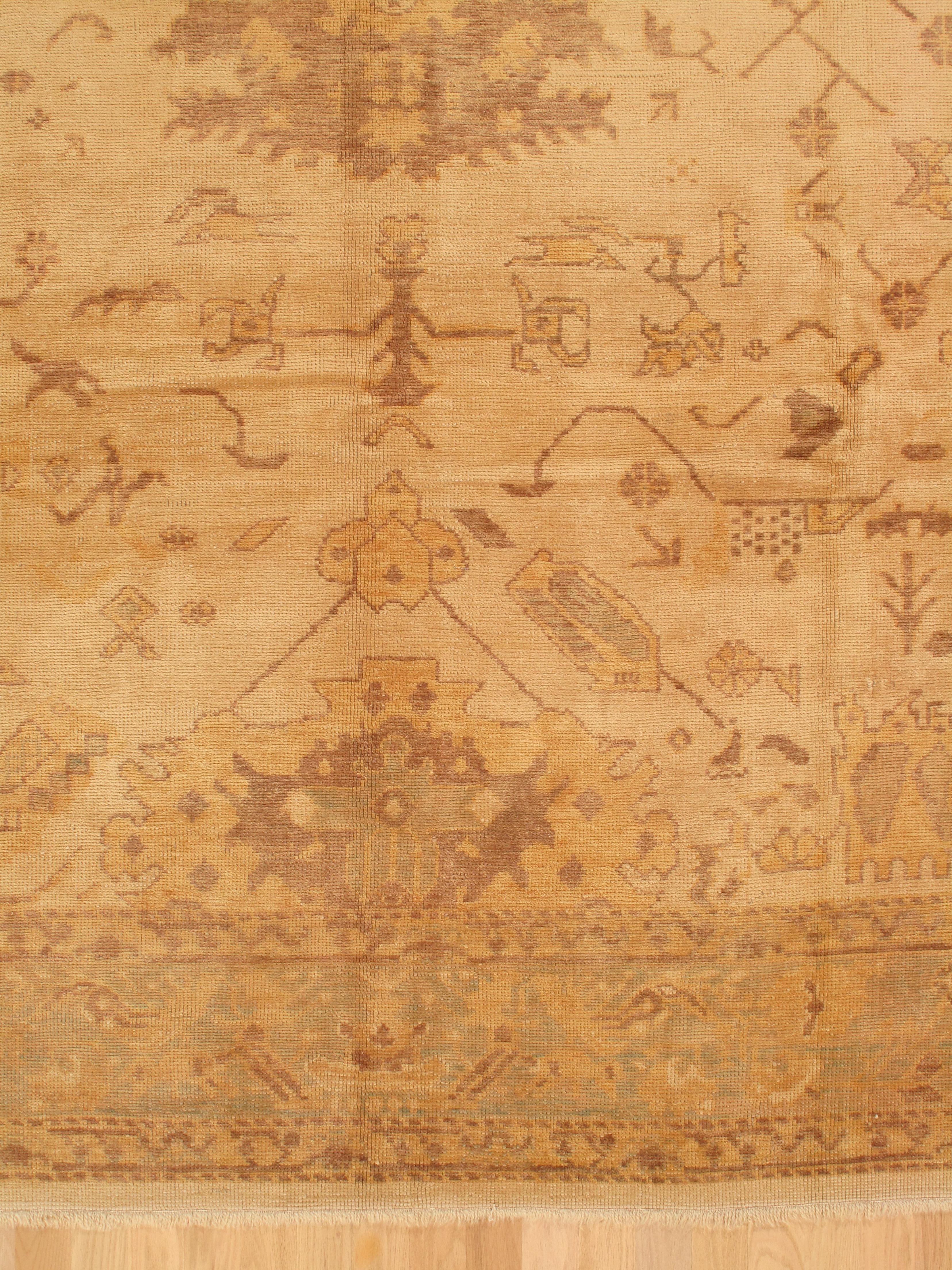 Turkish Vintage Oushak Carpet, Oriental Rug, Handmade, Ivory, Gray, Saffron, Yellow For Sale