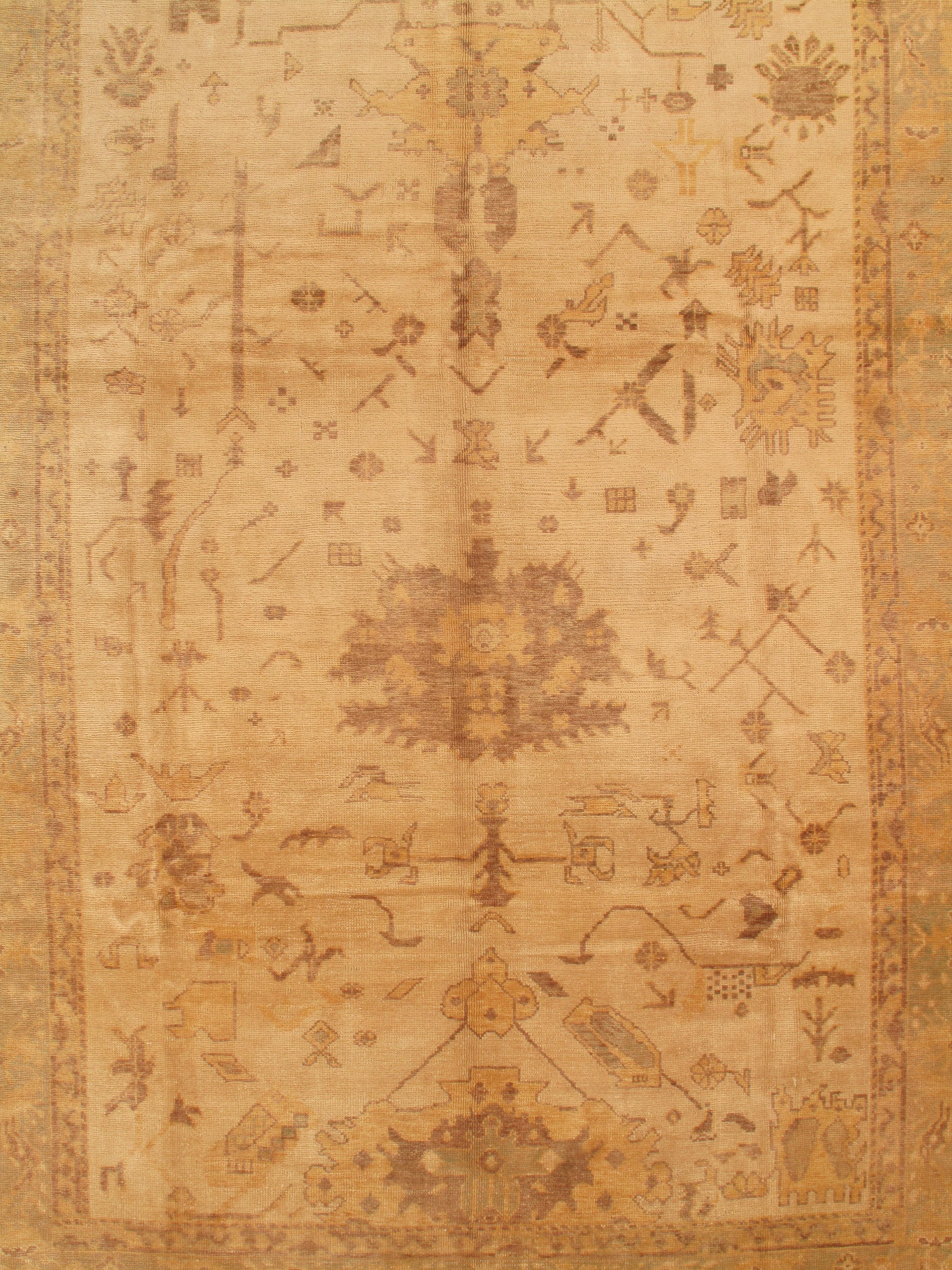 Contemporary Vintage Oushak Carpet, Oriental Rug, Handmade, Ivory, Gray, Saffron, Yellow For Sale