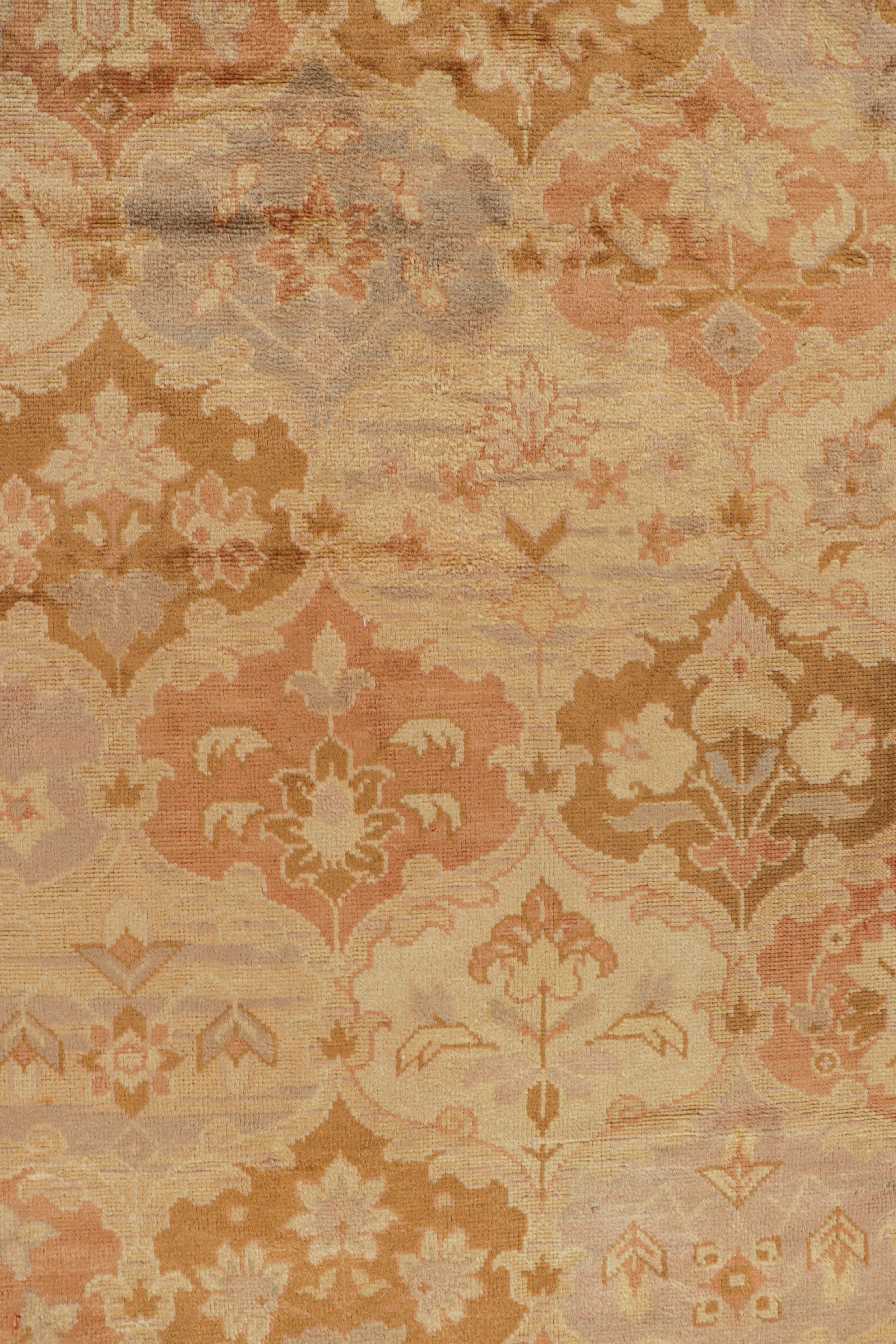 Romanian Vintage Oushak European Style Rug in Brown with Floral Patterns  Rug & Kilim For Sale