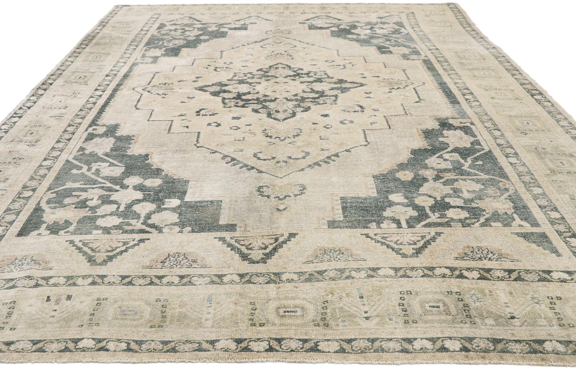 Hand-Knotted Vintage Turkish Oushak Gallery Rug with Colonial Shaker Style For Sale