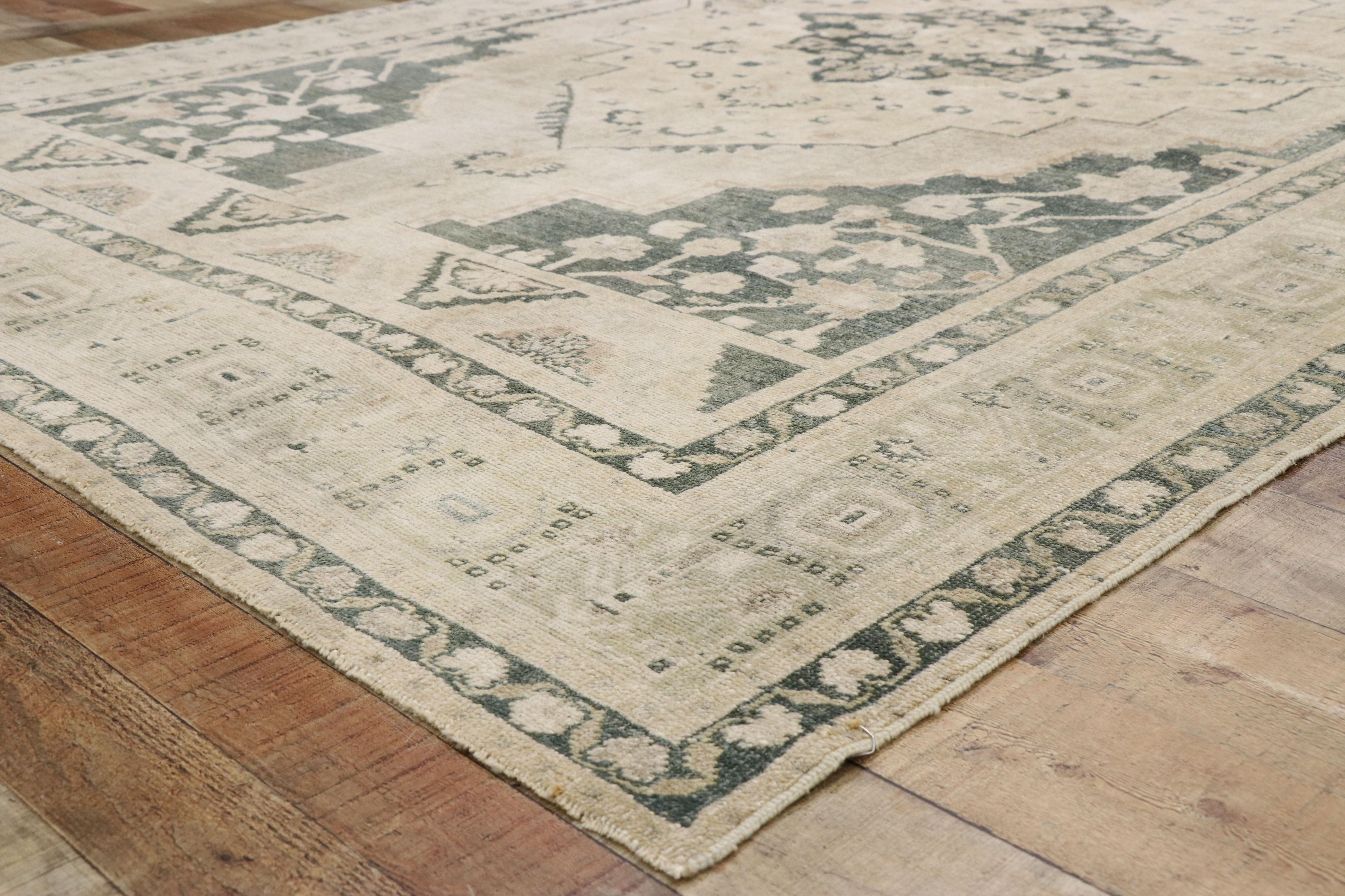Wool Vintage Turkish Oushak Gallery Rug with Colonial Shaker Style For Sale