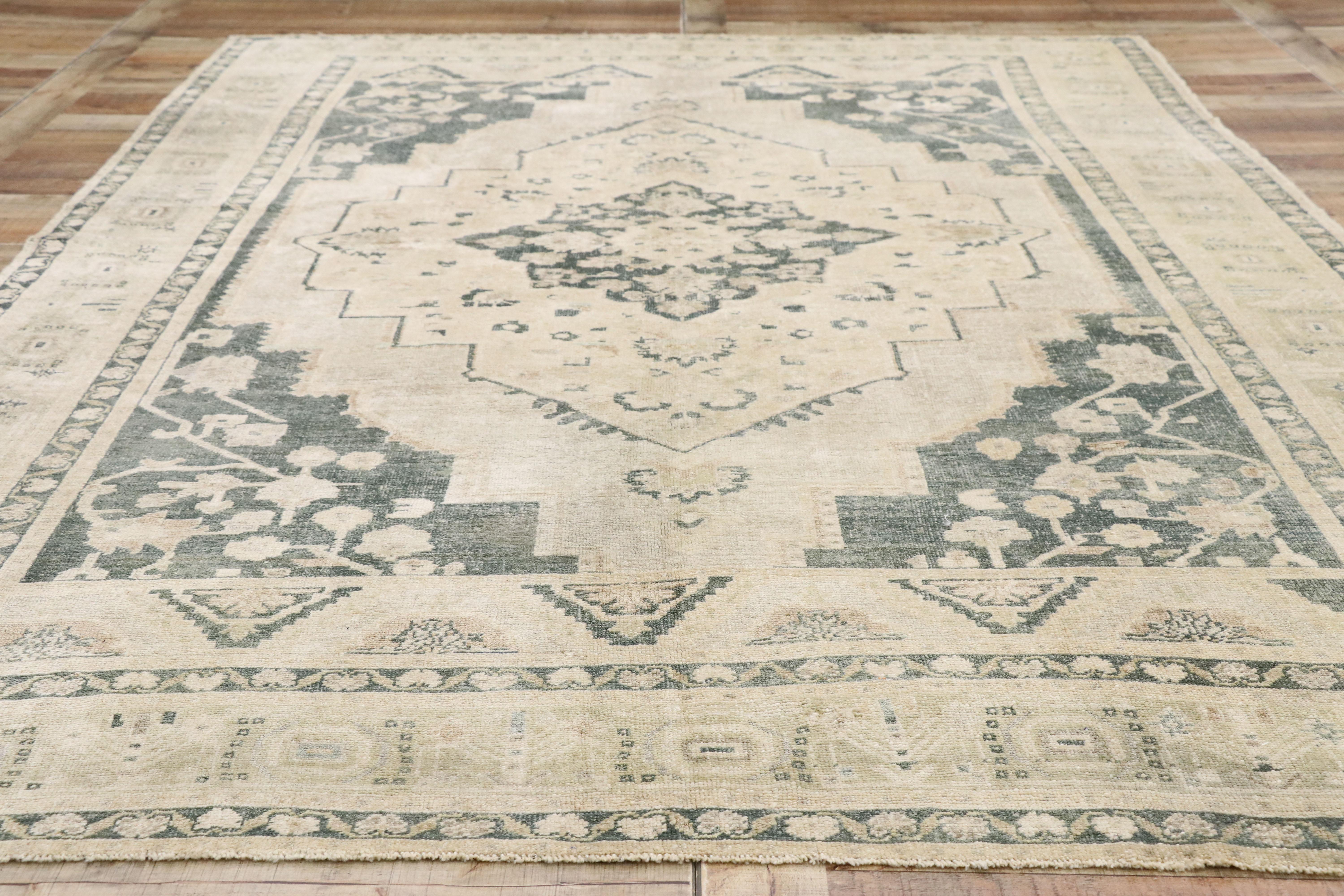 Vintage Turkish Oushak Gallery Rug with Colonial Shaker Style For Sale 1